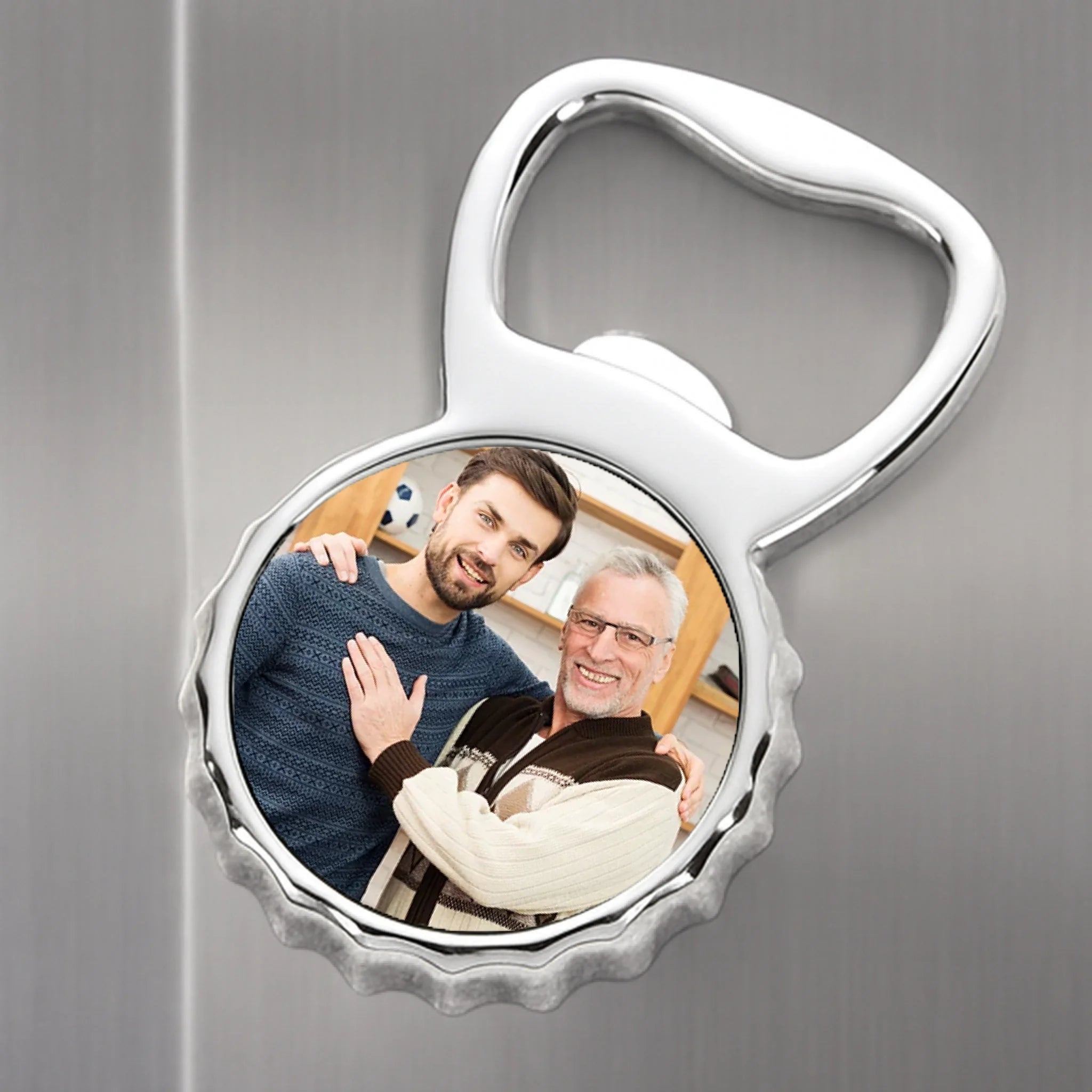 Nagypapa karácsonyi ajándék - sörnyitó hűtőmágnes egyedi képpel