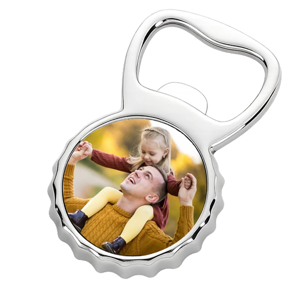 Nevelő apa ajándék - sörnyitó hűtőmágnes egyedi képpel