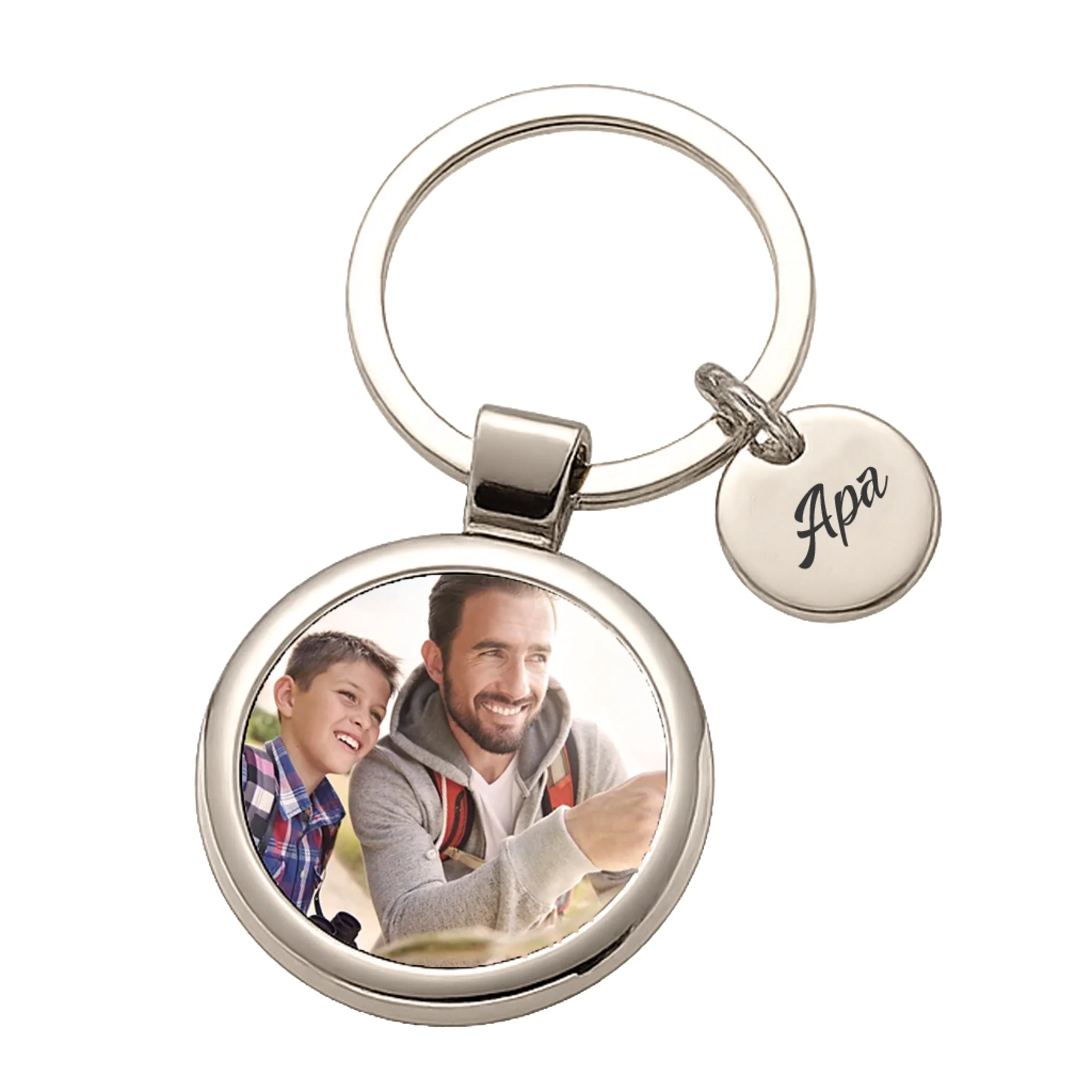 Karácsonyi ajándék apának - egyedi képes gravírozott fém kulcstartó