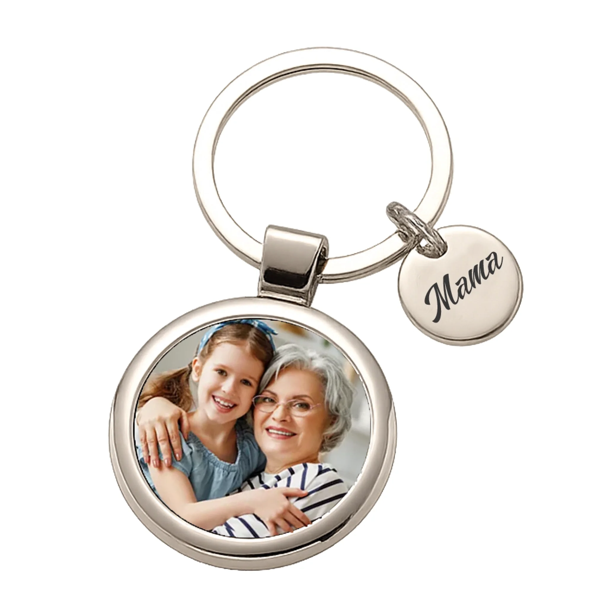 Ajándék nagymamának karácsonyra - egyedi képes gravírozott fém kulcstartó