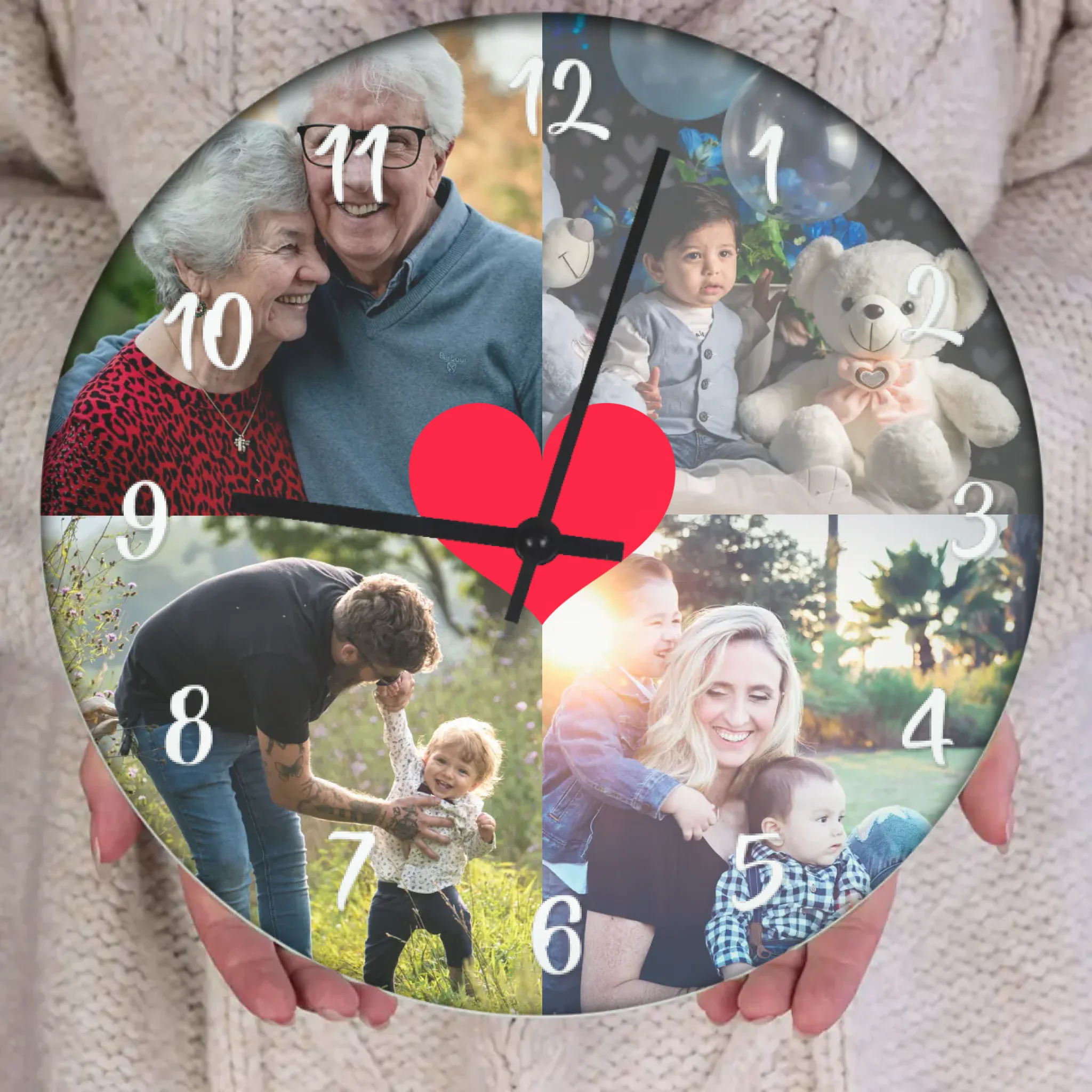 Egyedi fényképes óra 4 képpel és szívvel