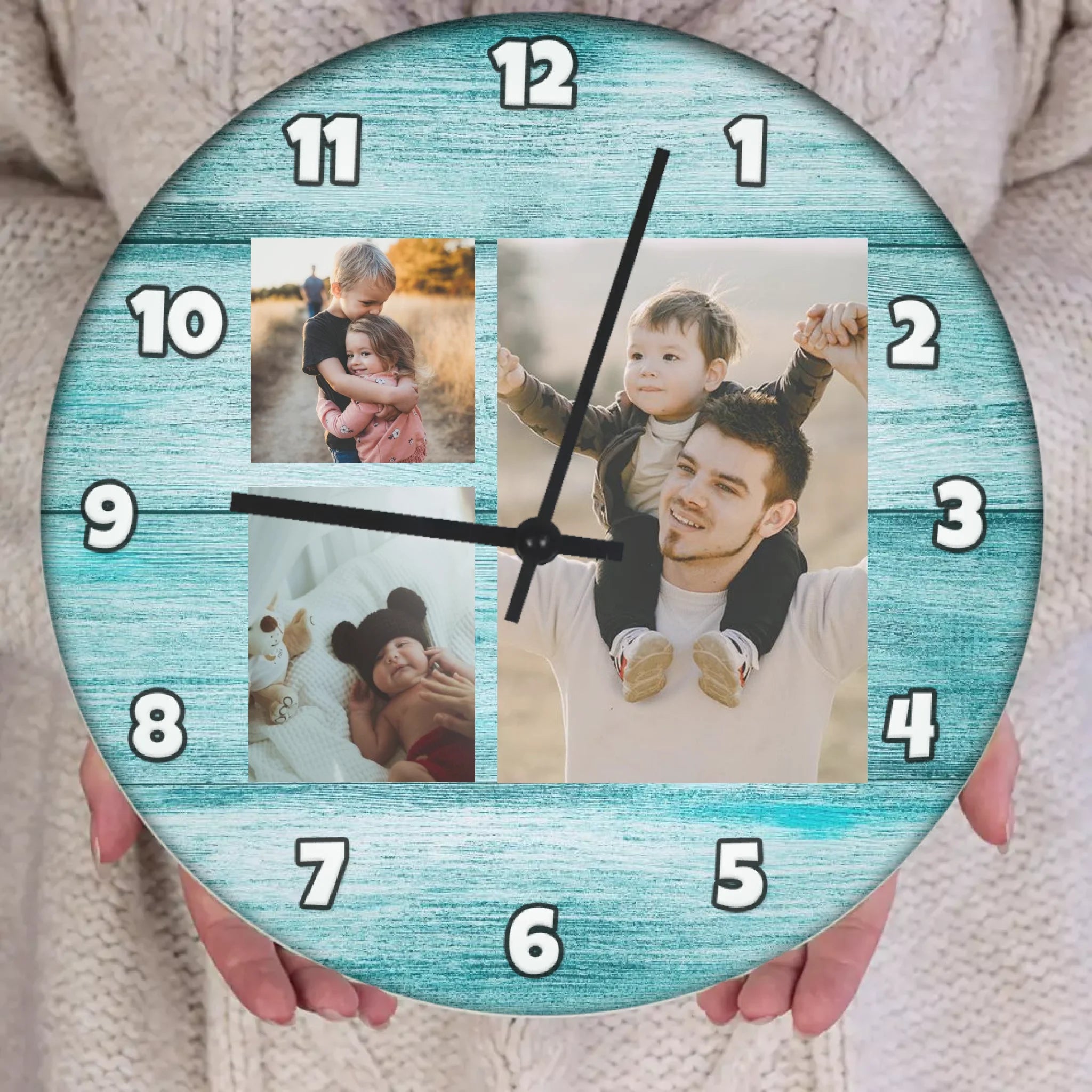 Fa mintás három fotós falióra