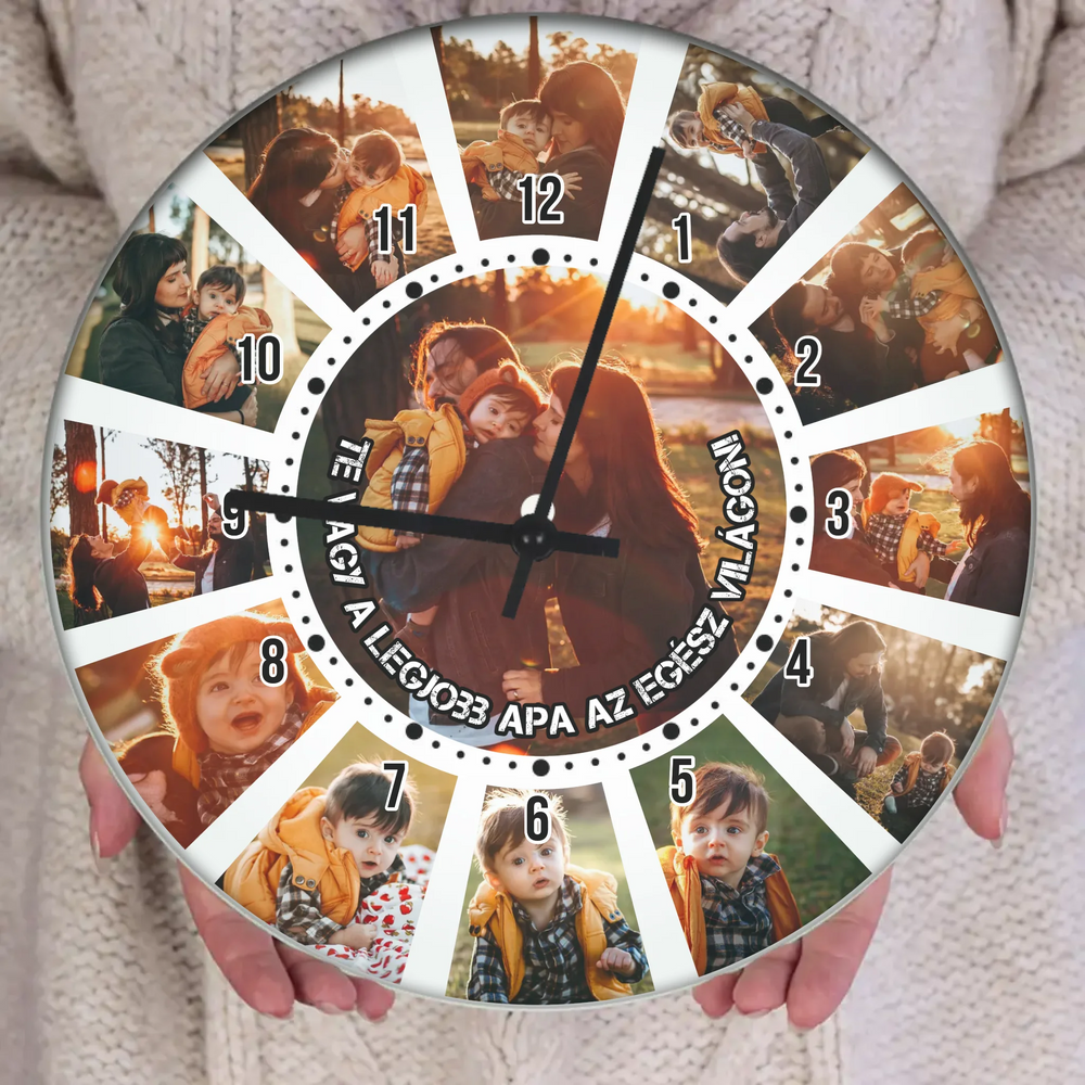 13 képes fotókollázs falióra apáknak