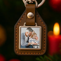 Ajándék nagypapának karácsonyra egyedi képes kulcstartó bőrháttérrel