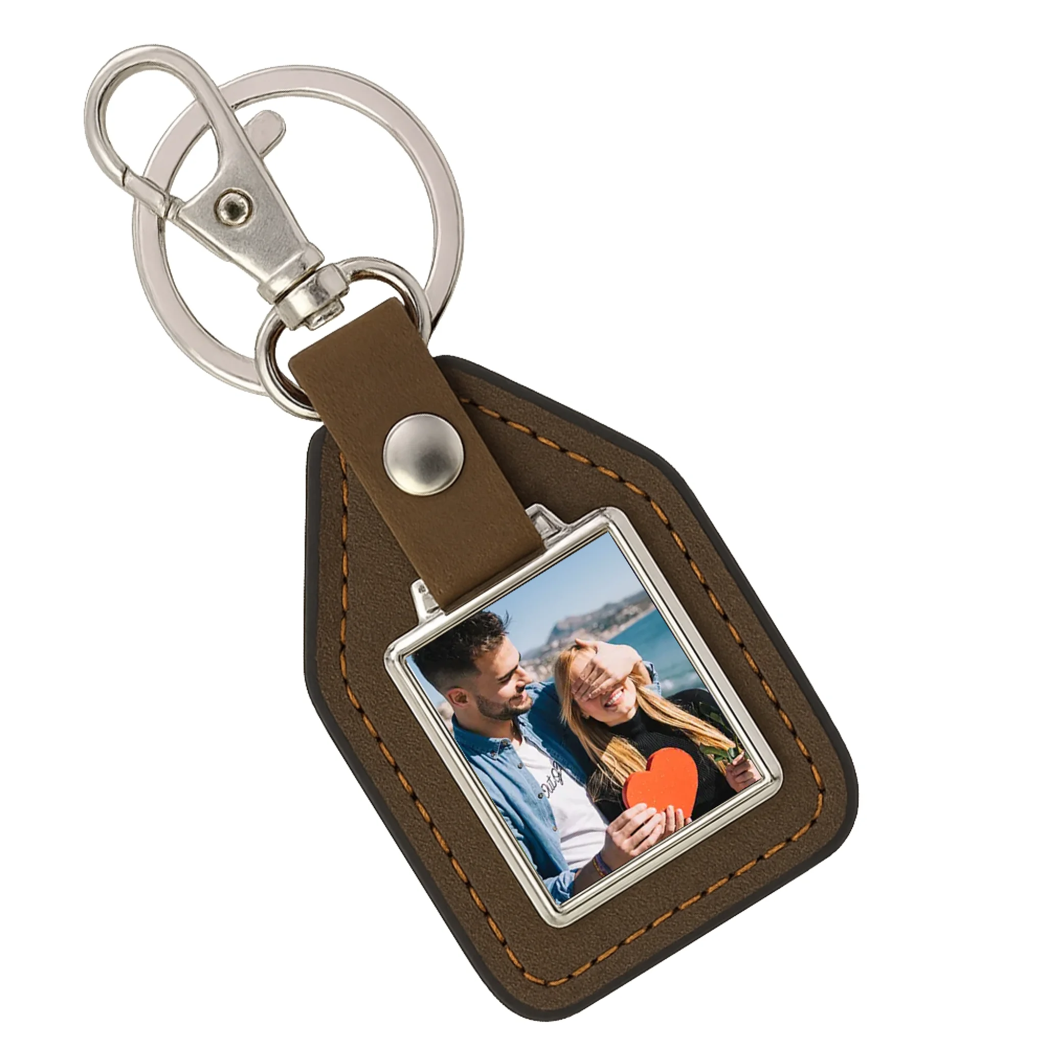Ajándék karácsonyra pároknak egyedi képes kulcstartó bőrháttérrel