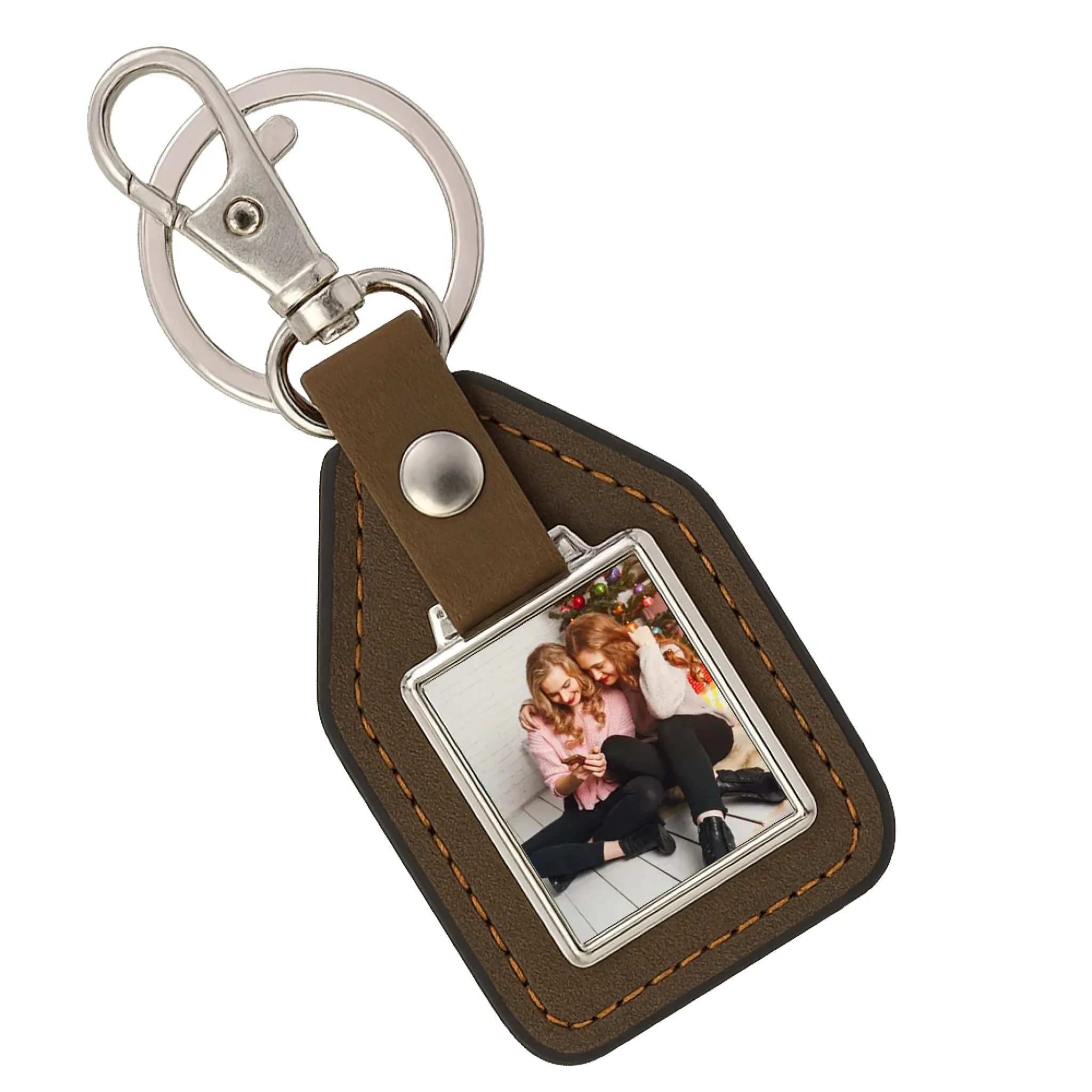 Ajándék testvérnek karácsonyra egyedi képes kulcstartó bőrháttérrel