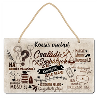 Családi szabályok ajtódísz fali dekor tábla egyedi névvel