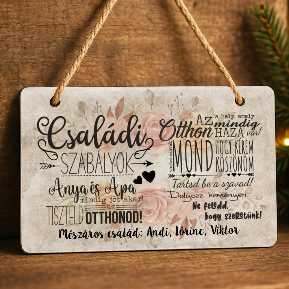 Családi ajándék egyedi neves ajtódísz fali dekor tábla - Az otthon az a hely
