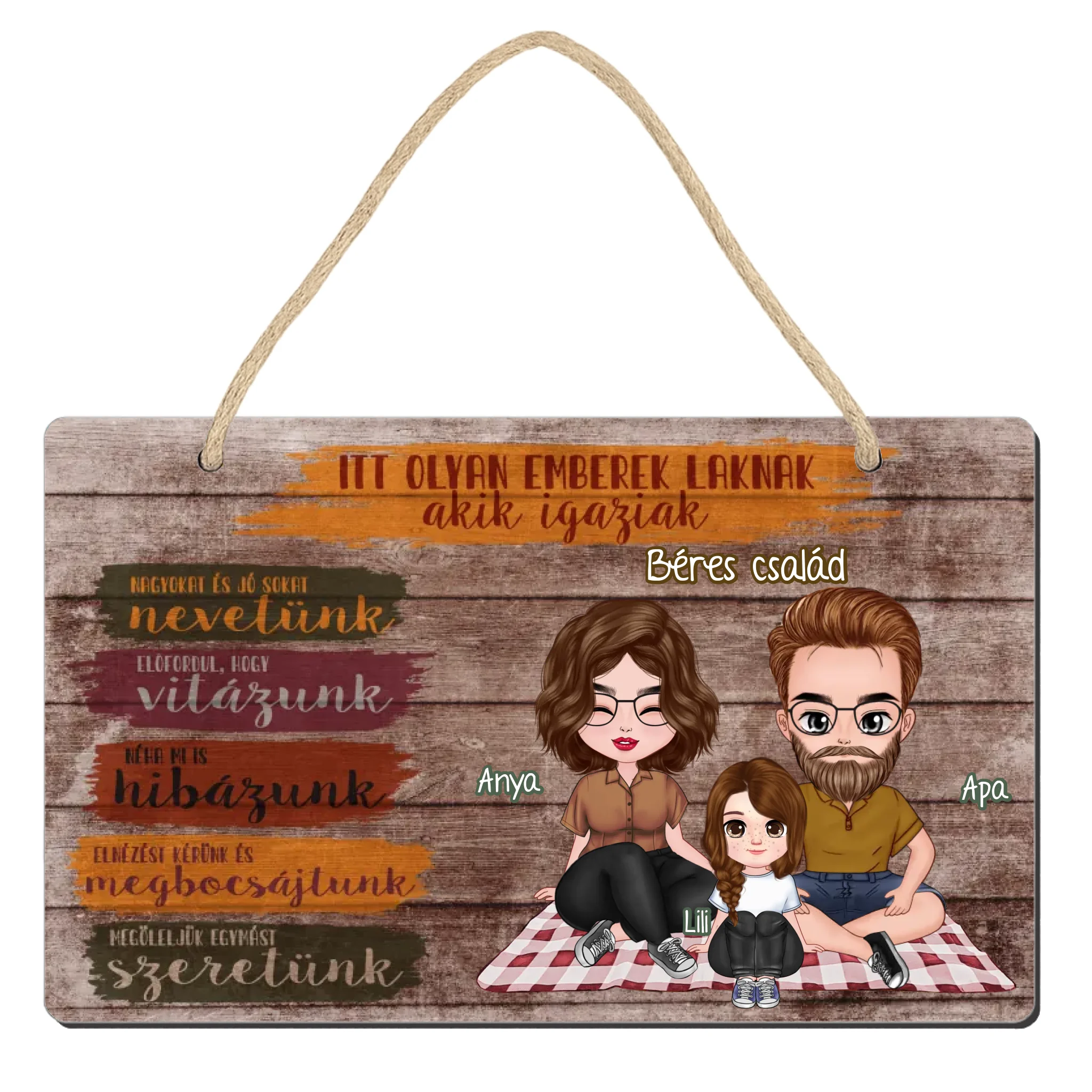 Egyedi ajtódísz fali dekor tábla - itt olyan emberek laknak