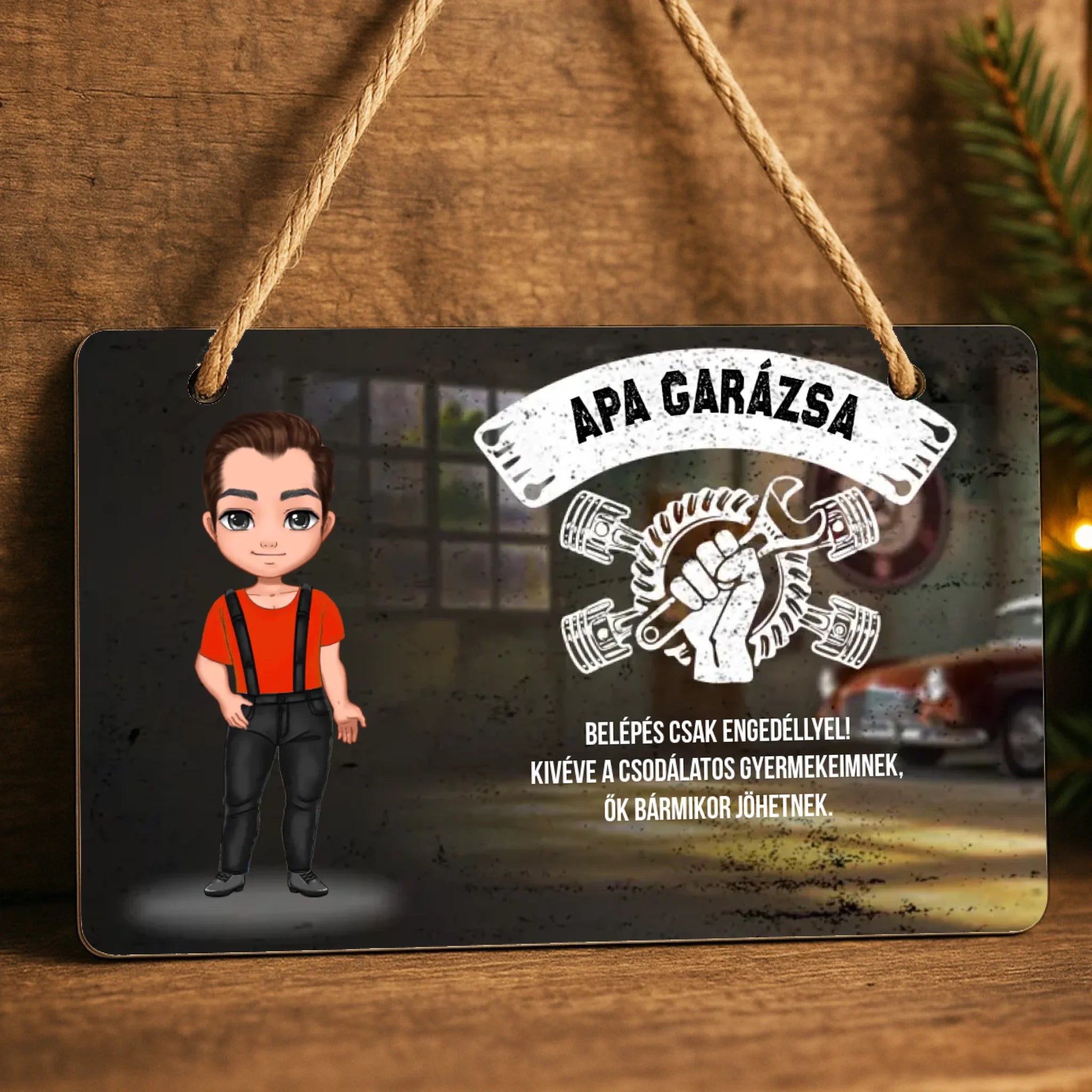 Apa garázsa szerkeszthető egyedi fa tábla