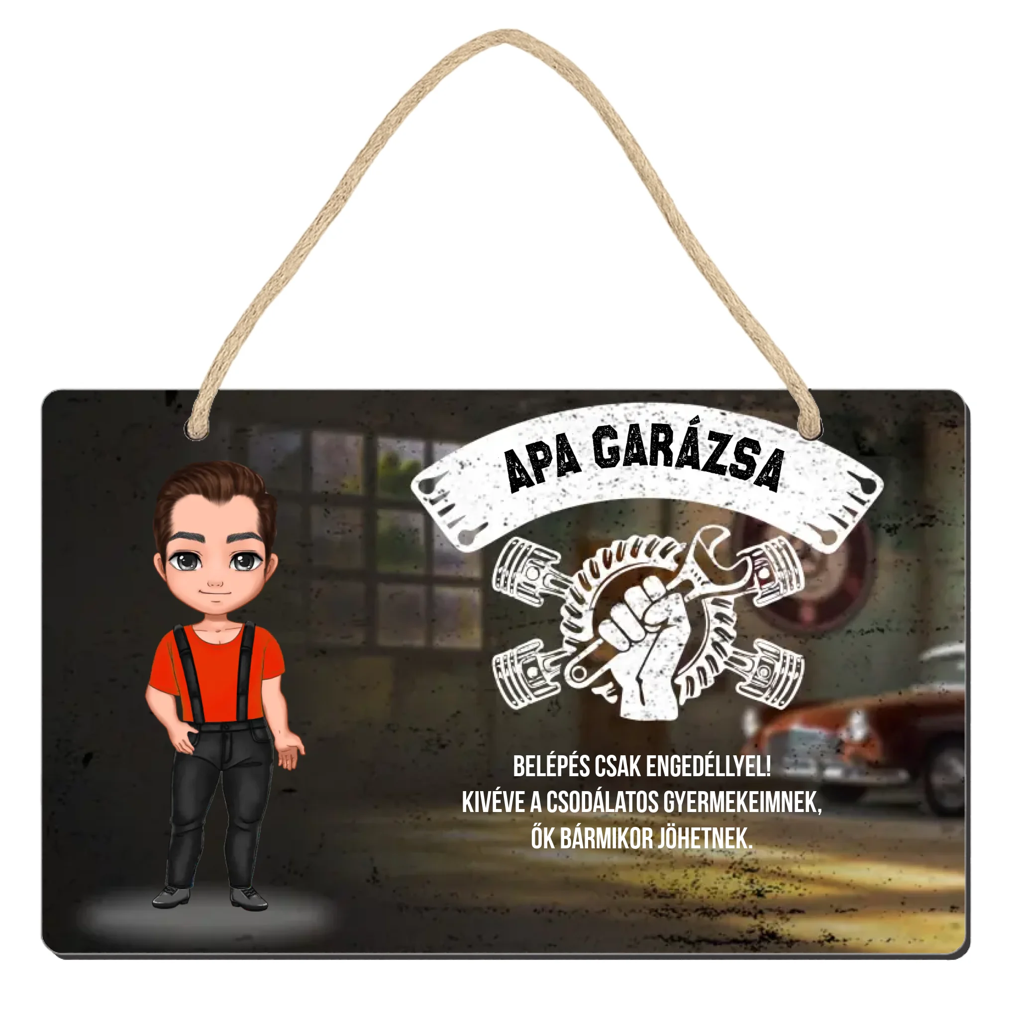 Apa garázsa szerkeszthető egyedi fa tábla