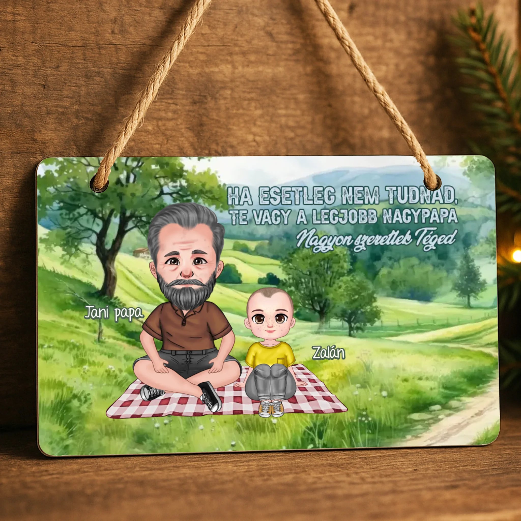 Apák napi ajándék nagypapáknak  - Te vagy a legjobb nagypapa fali dekor tábla szerkeszthető karakterekkel