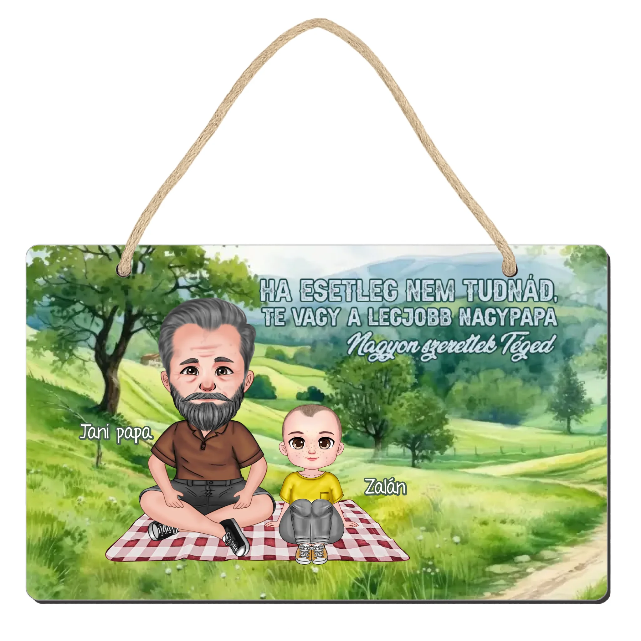 Apák napi ajándék nagypapáknak  - Te vagy a legjobb nagypapa fali dekor tábla szerkeszthető karakterekkel