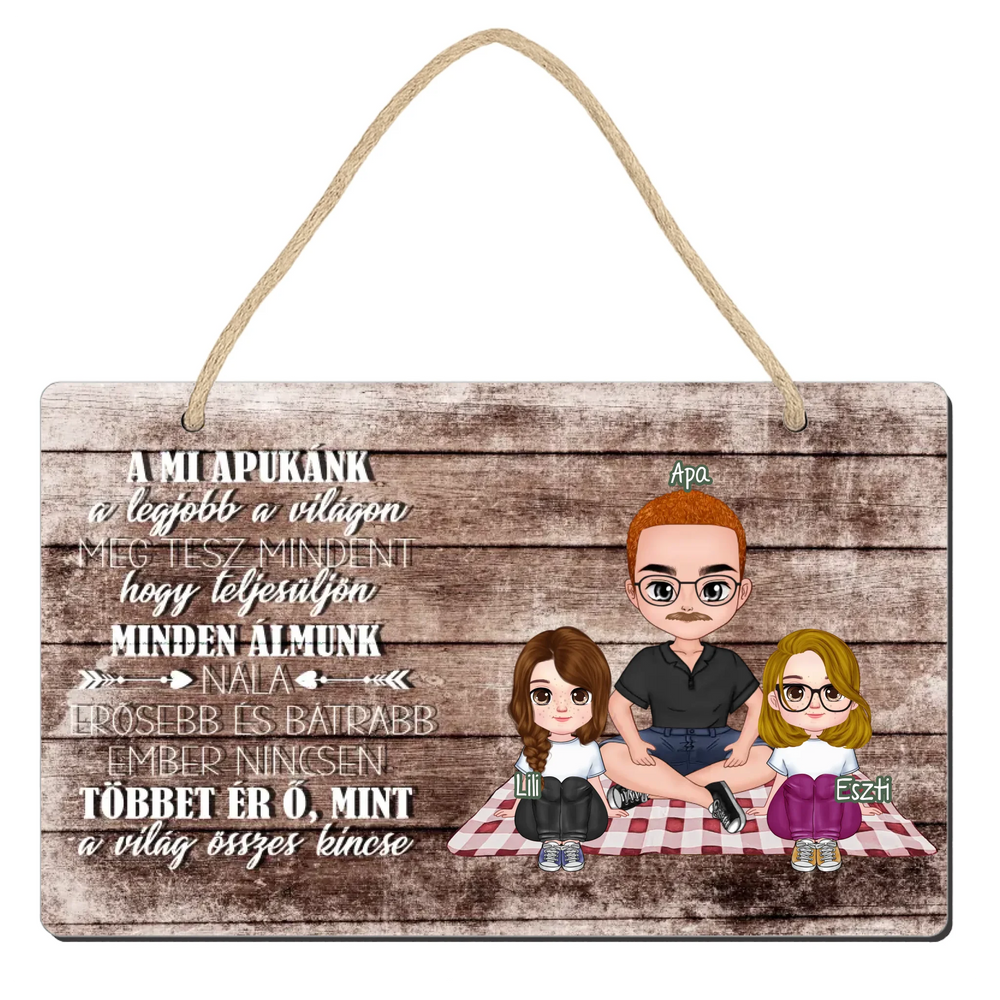 A legjobb a világon apák napi ajándék fali dekor tábla szerkeszthető karakterekkel