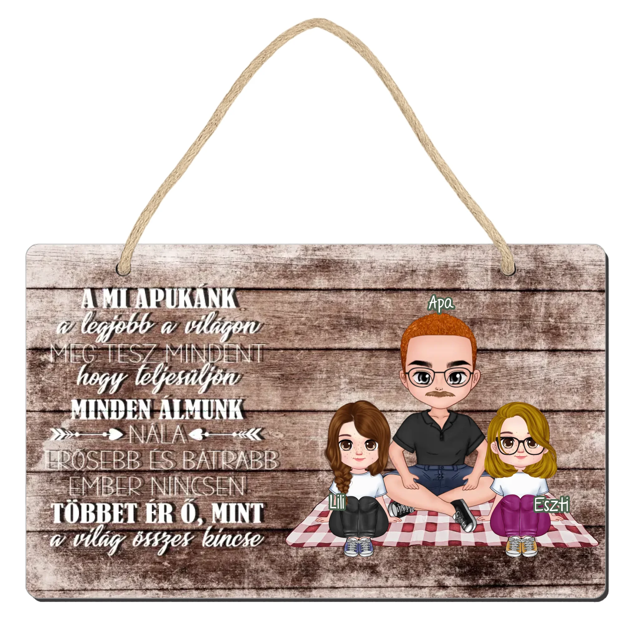 A legjobb a világon apák napi ajándék fali dekor tábla szerkeszthető karakterekkel