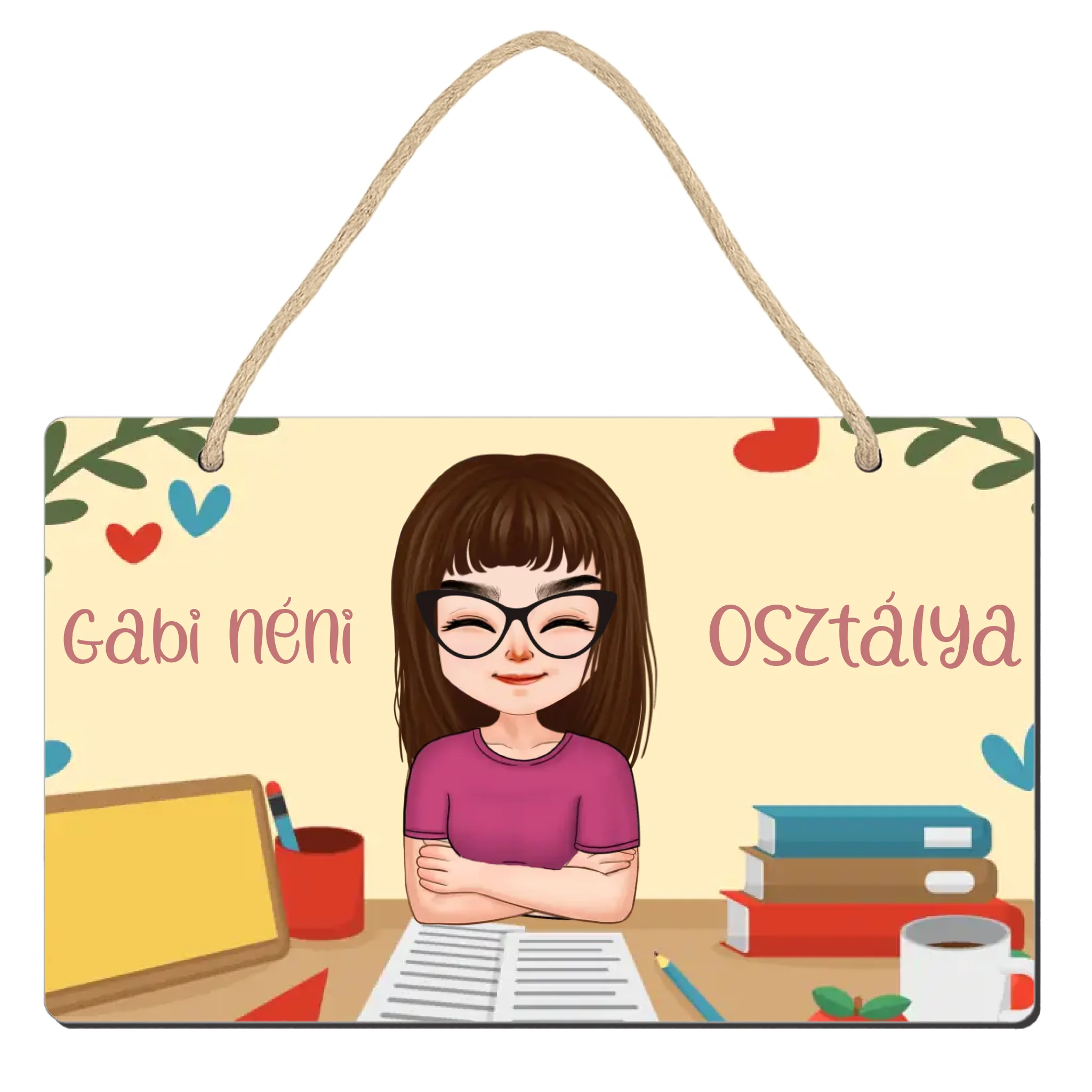 Az óvó/tanárnő osztálya - Személyre szabható cuki karakteres fatábla 