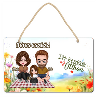 Ajtó kopogtató fa dísztábla szerkeszthető család karakterekkel