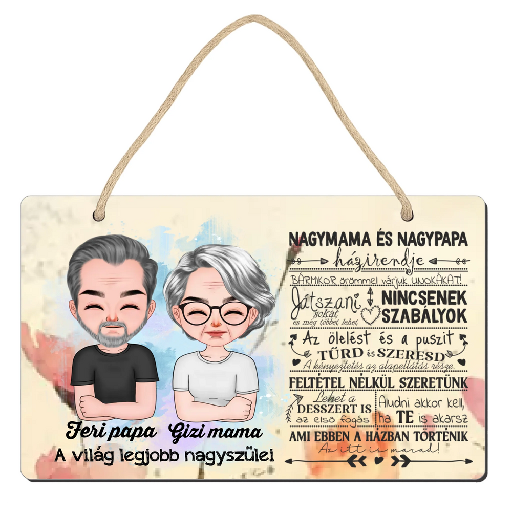 Tavaszi ajtó kopogtató fa dísztábla Nagyszülőknek szerkeszthető karakterekkel