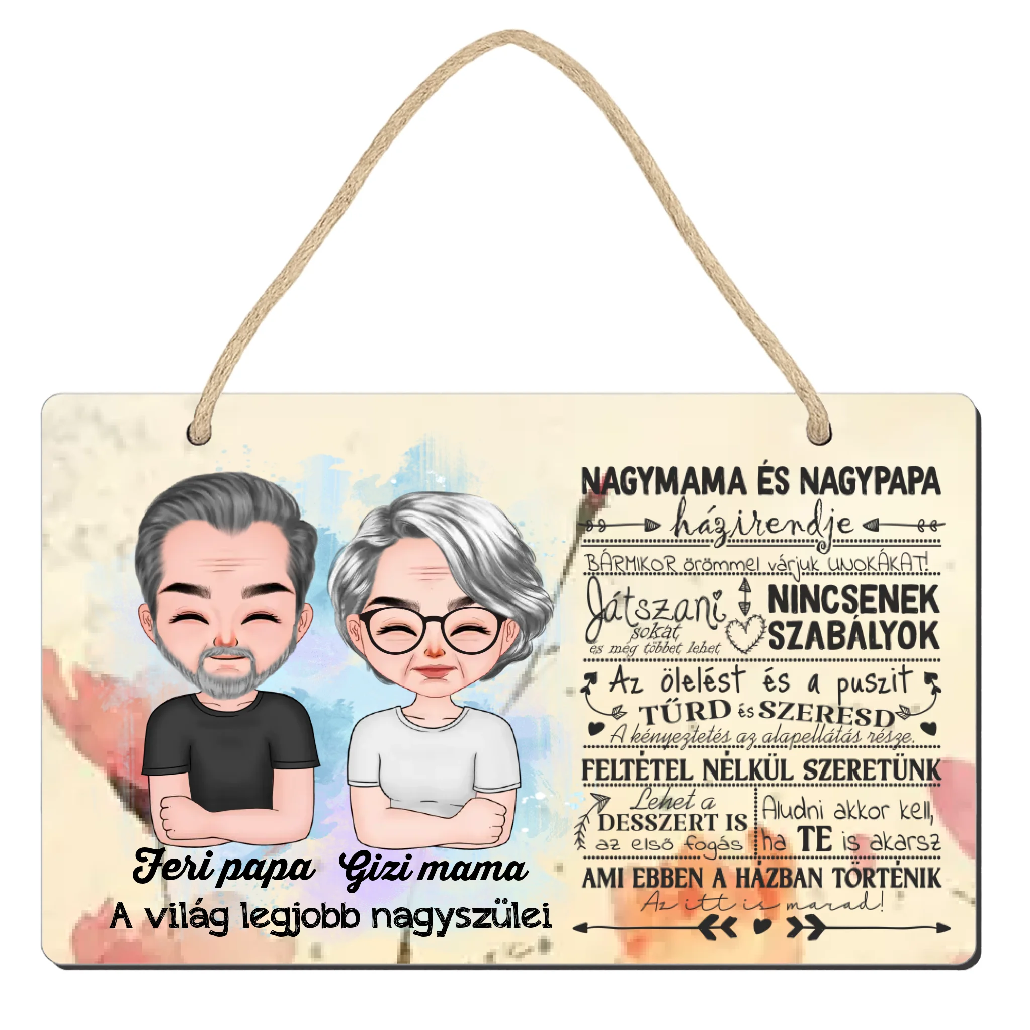 Tavaszi ajtó kopogtató fa dísztábla Nagyszülőknek szerkeszthető karakterekkel