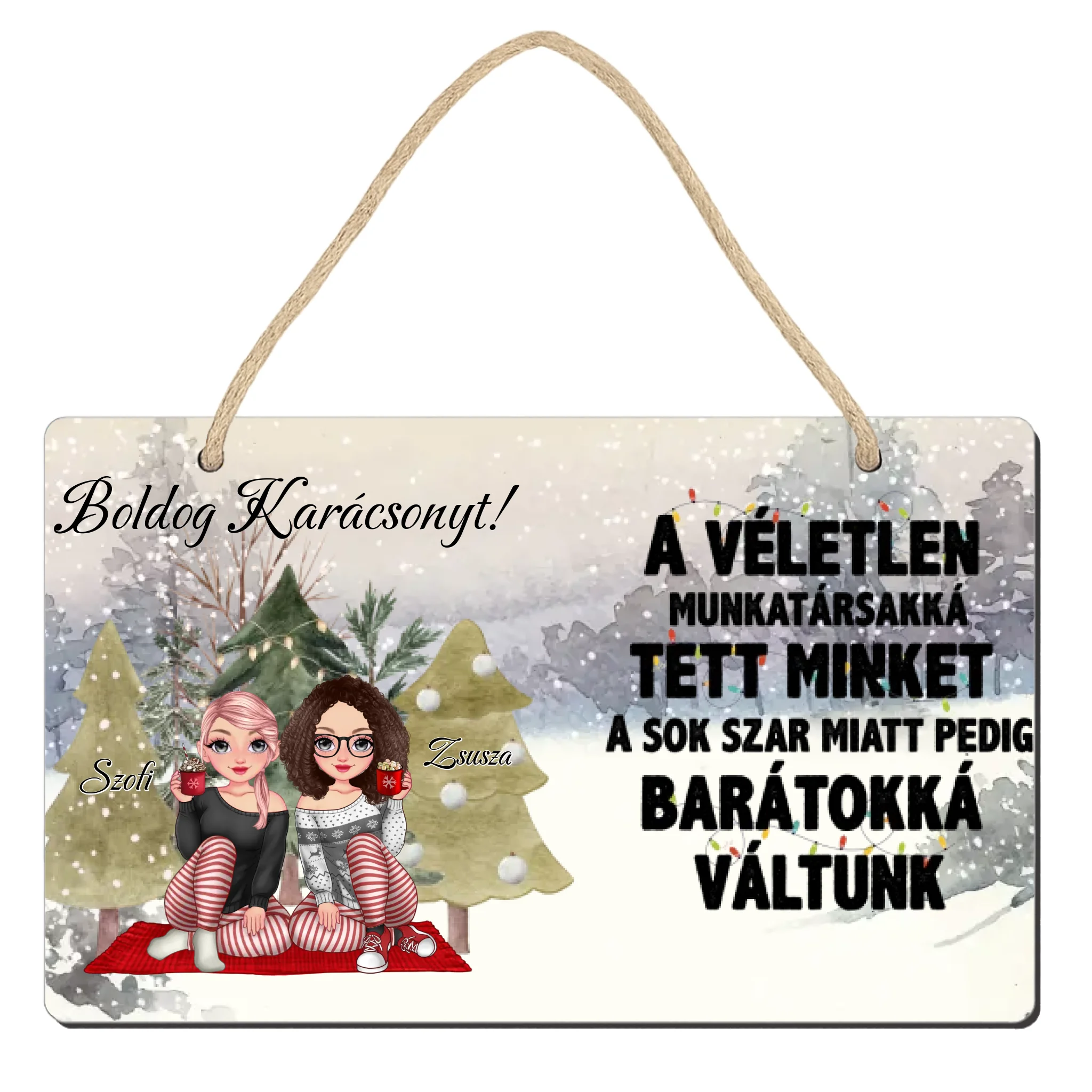 Szerkeszthető karakteres karácsonyi dísztábla munkatársaknak idézettel
