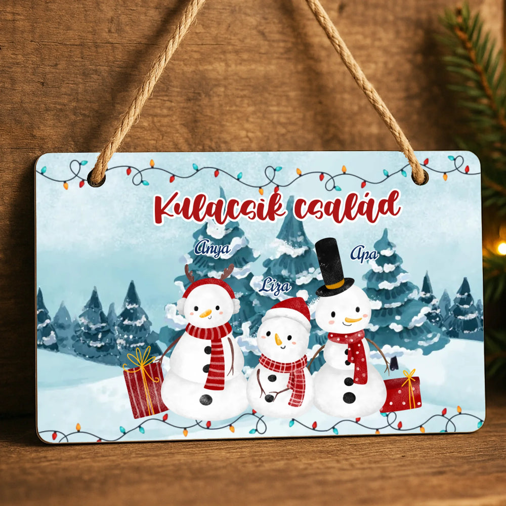 Karácsonyi ajándék dísztábla szerkeszthető felirattal és hóember mintával