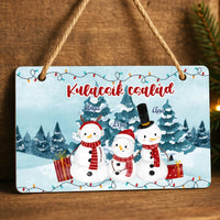 Karácsonyi ajándék dísztábla szerkeszthető felirattal és hóember mintával