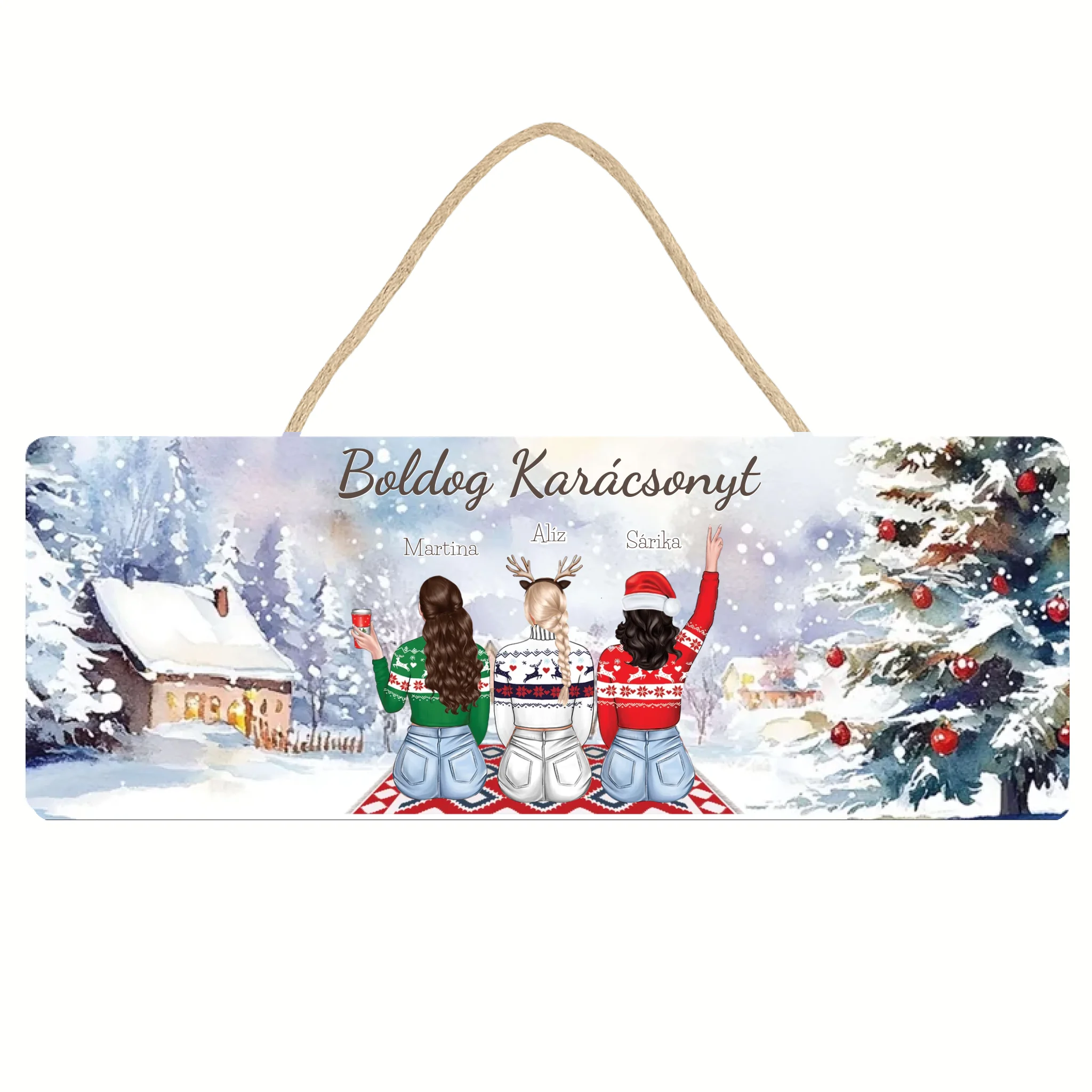 Szerkeszthető karakteres karácsonyi dísztábla ajándék barátnőknek