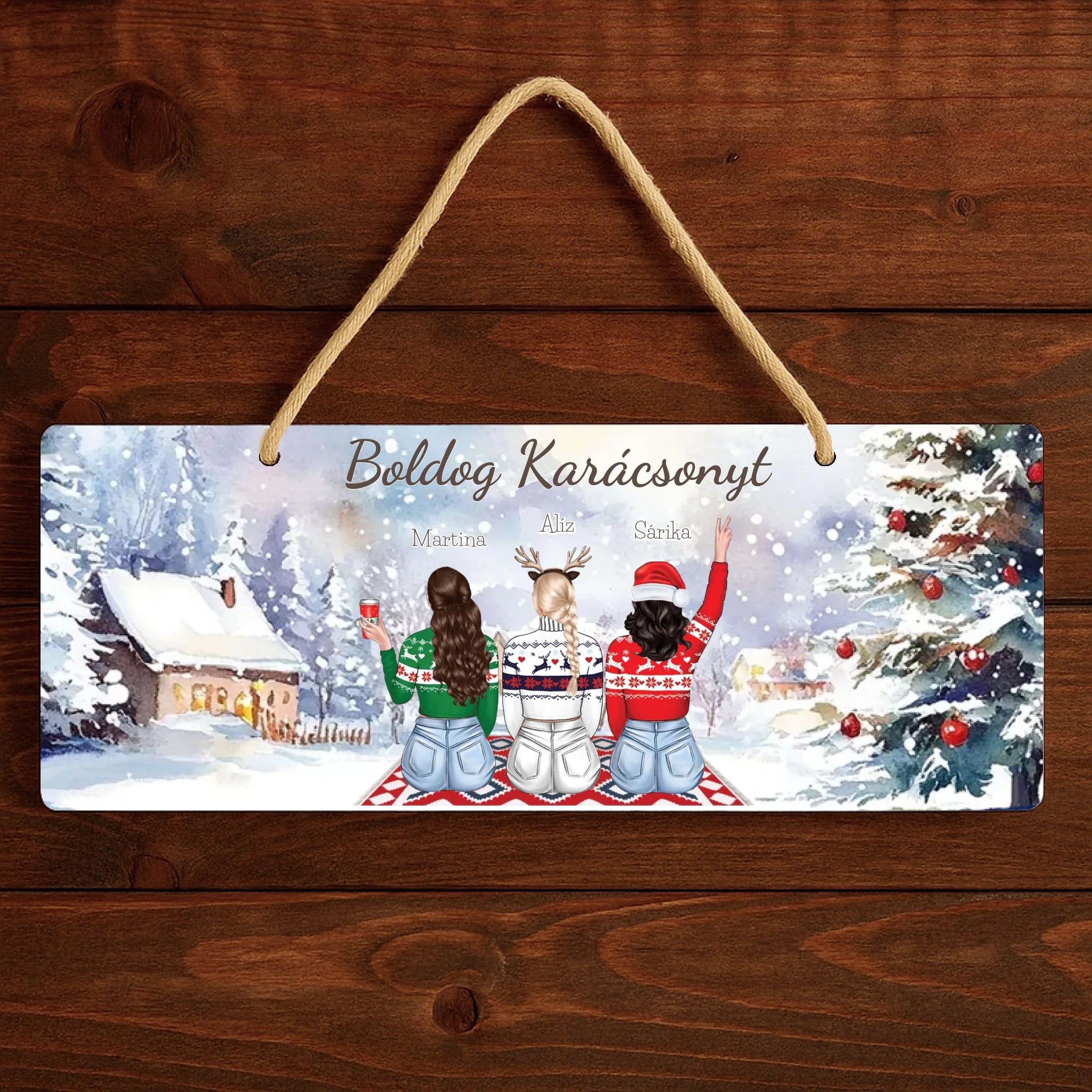 Szerkeszthető karakteres karácsonyi dísztábla ajándék barátnőknek