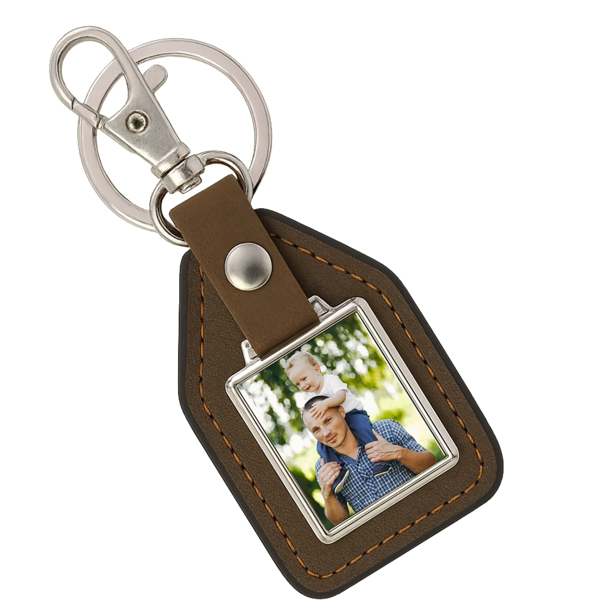 Karácsonyi ajándék apának egyedi képes kulcstartó bőrháttérrel