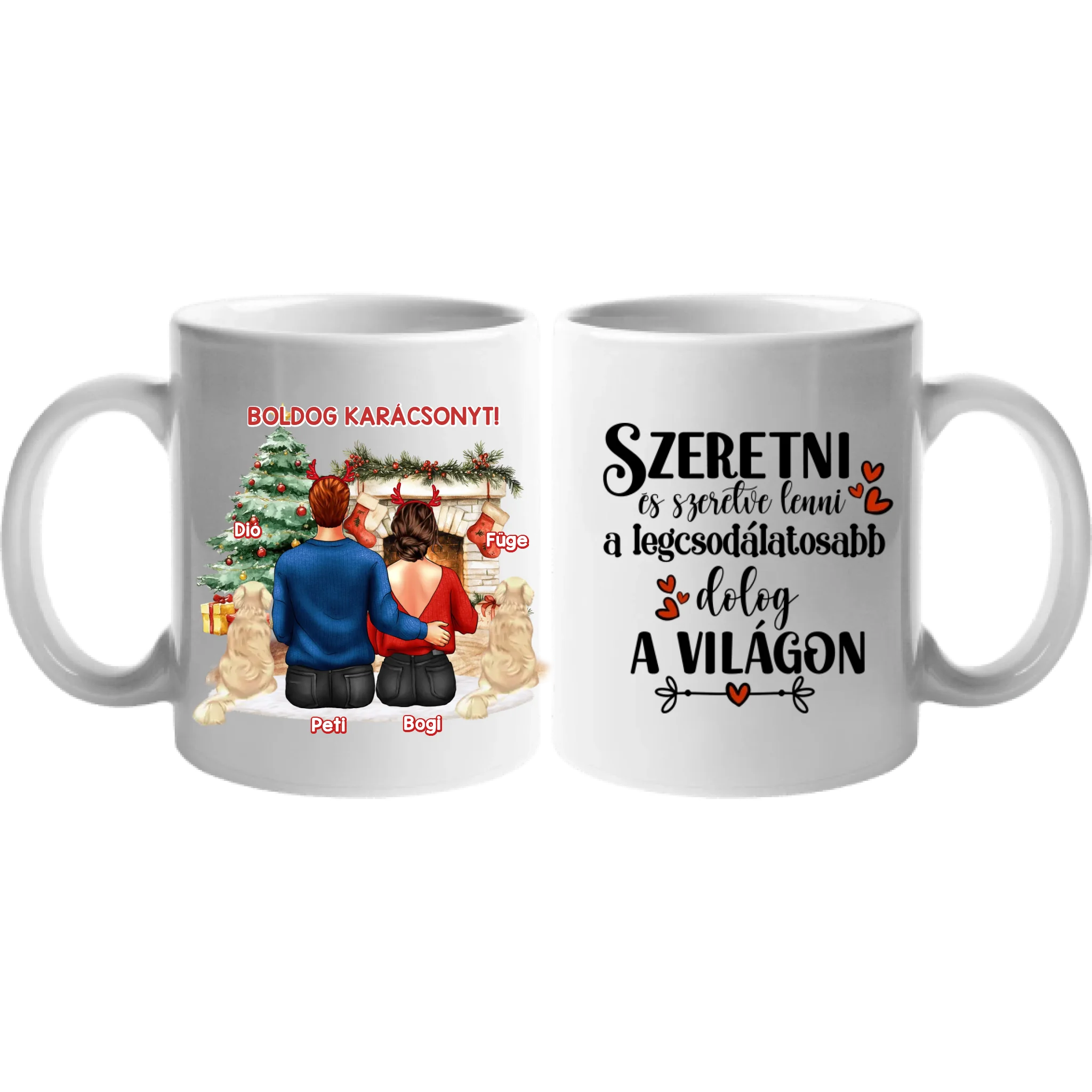 Kutyás karácsonyi bögre pároknak két kutyával