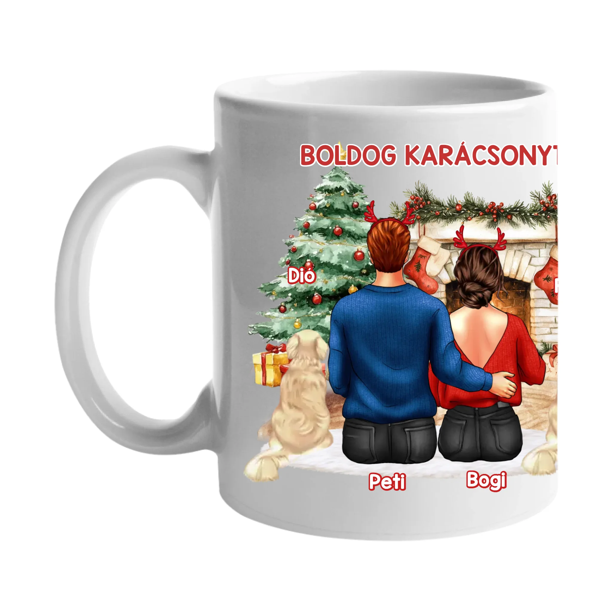 Kutyás karácsonyi bögre pároknak két kutyával