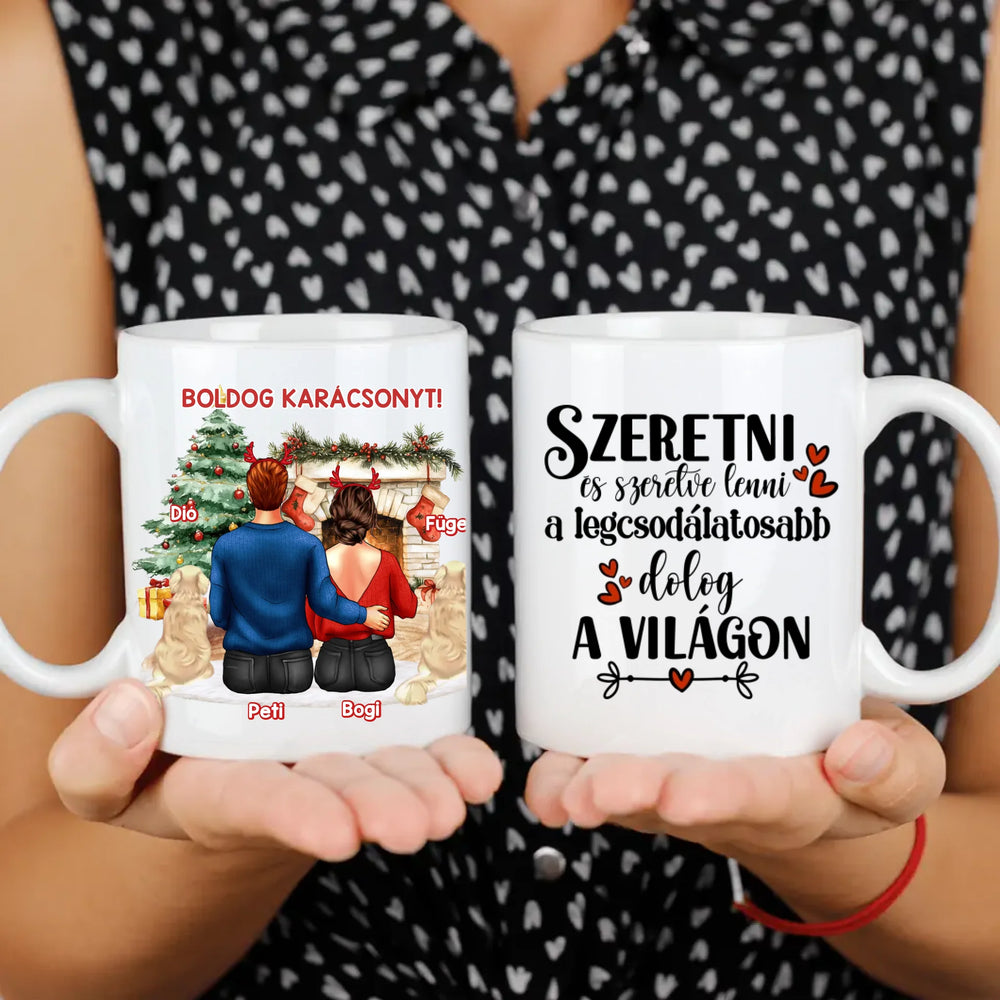 Kutyás karácsonyi bögre pároknak két kutyával