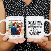 Kutyás karácsonyi bögre pároknak két kutyával