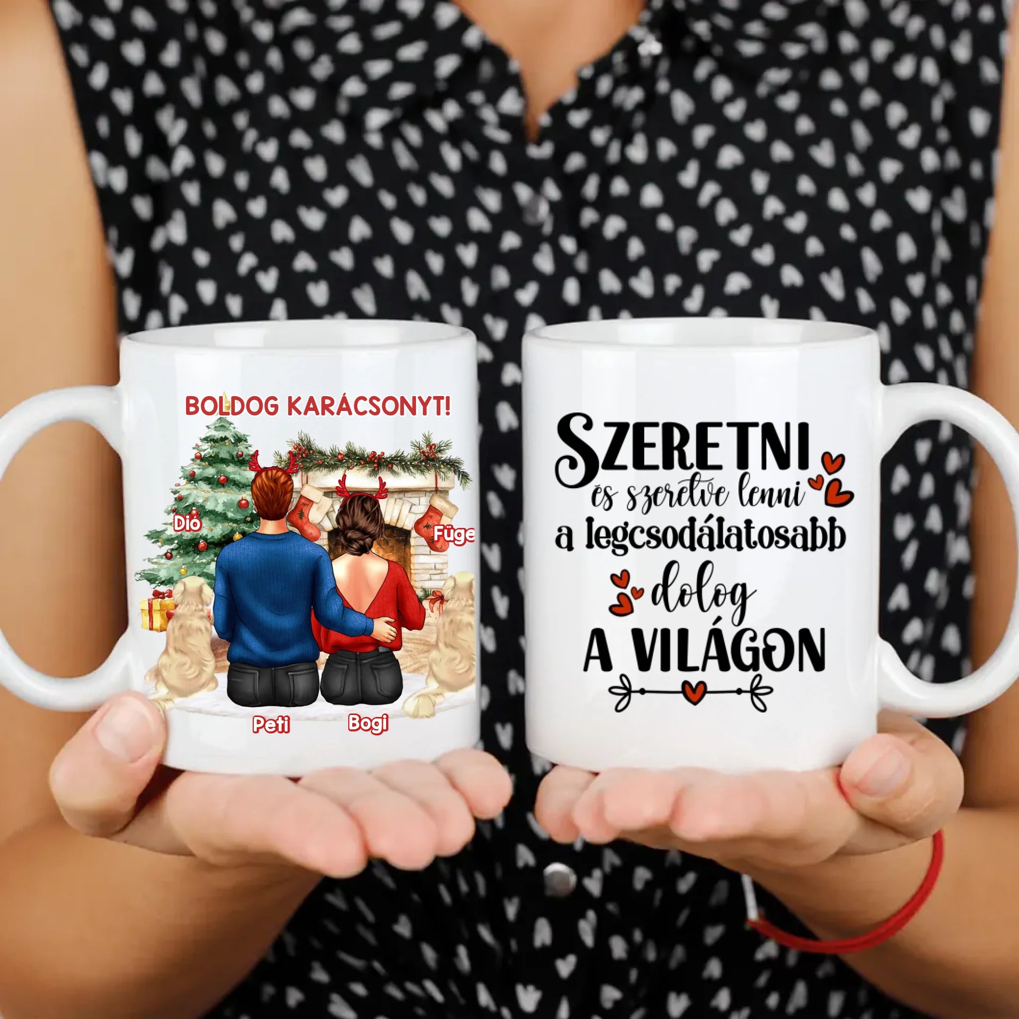 Kutyás karácsonyi bögre pároknak két kutyával