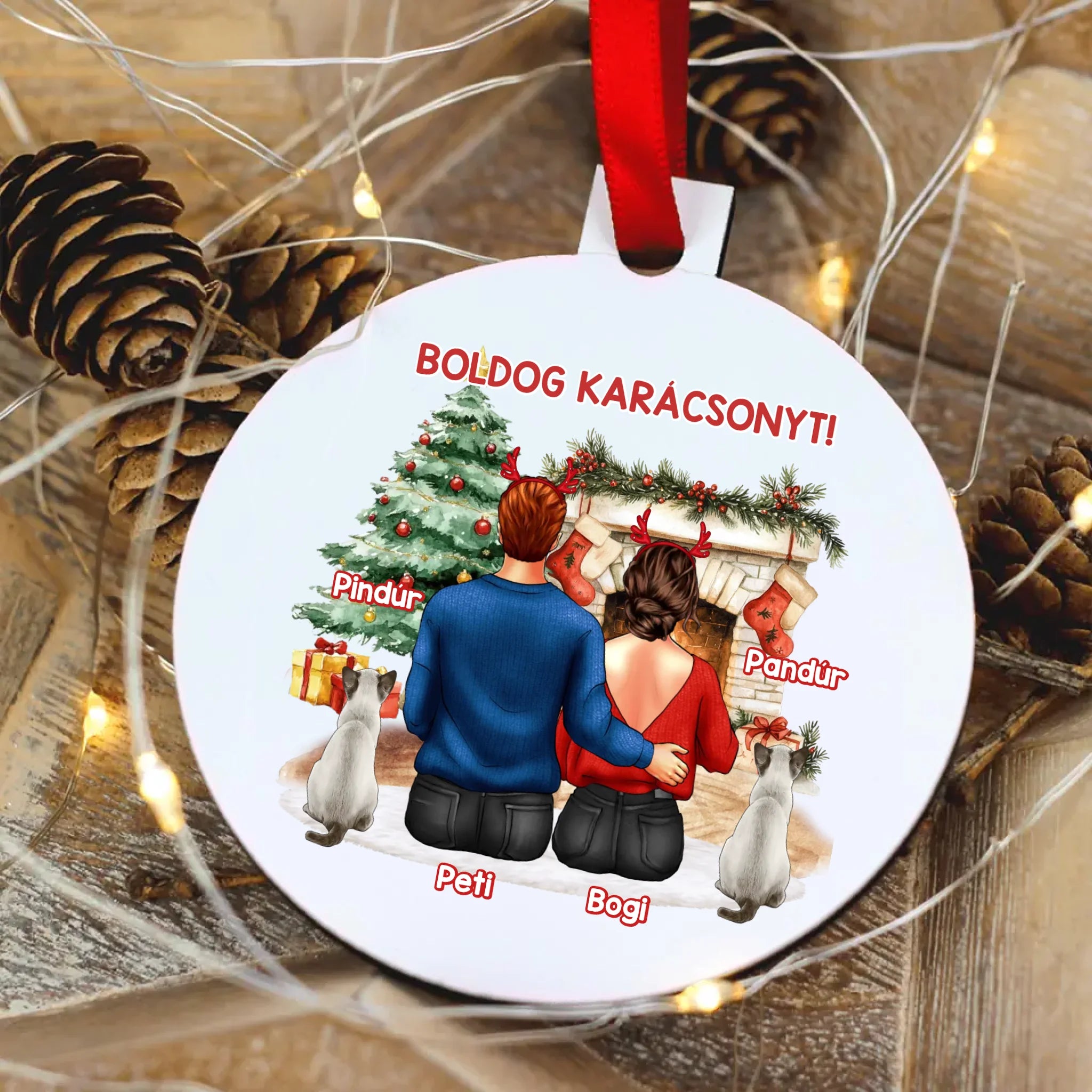 Páros kerek karácsonyfadísz macskásoknak