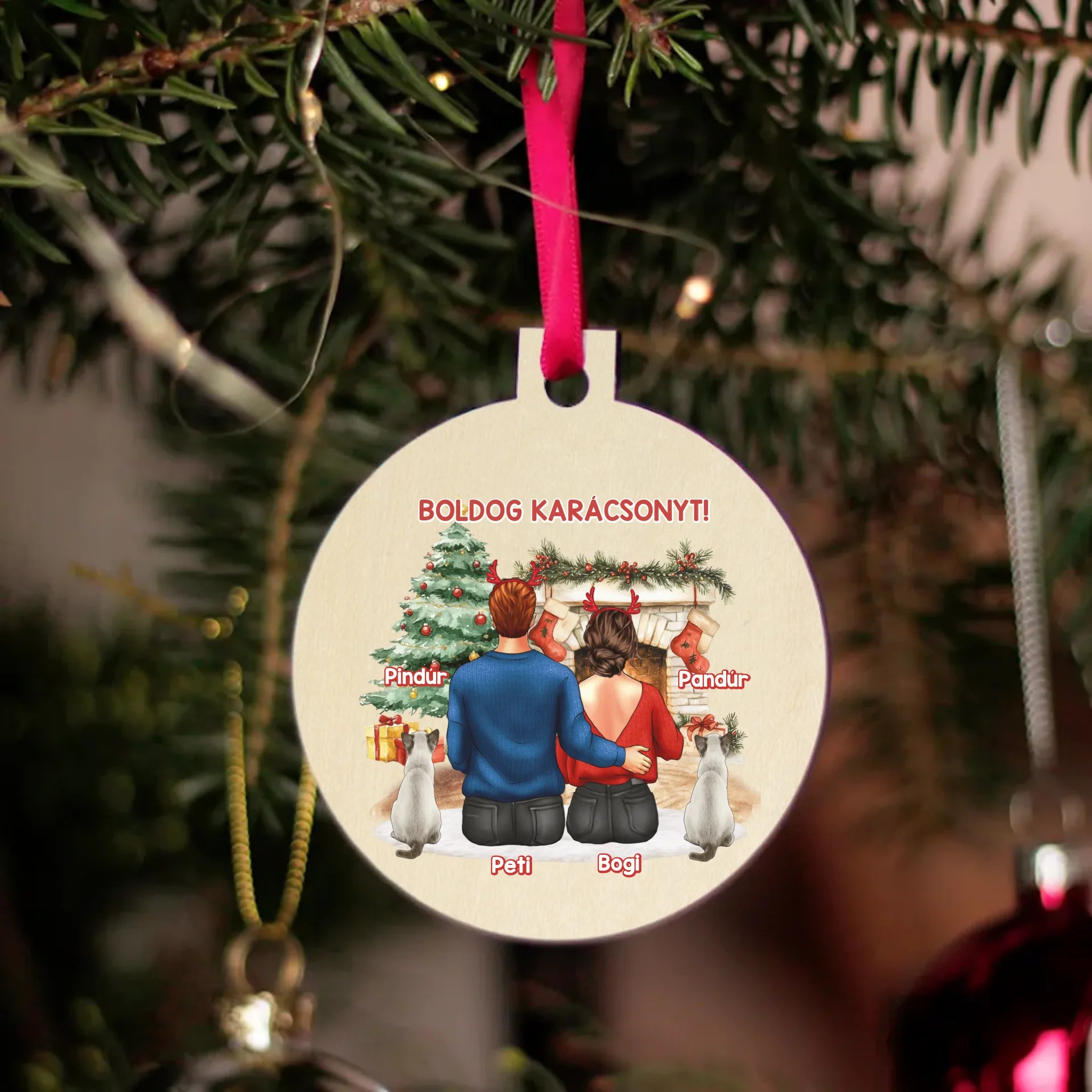 Páros kerek karácsonyfadísz macskásoknak