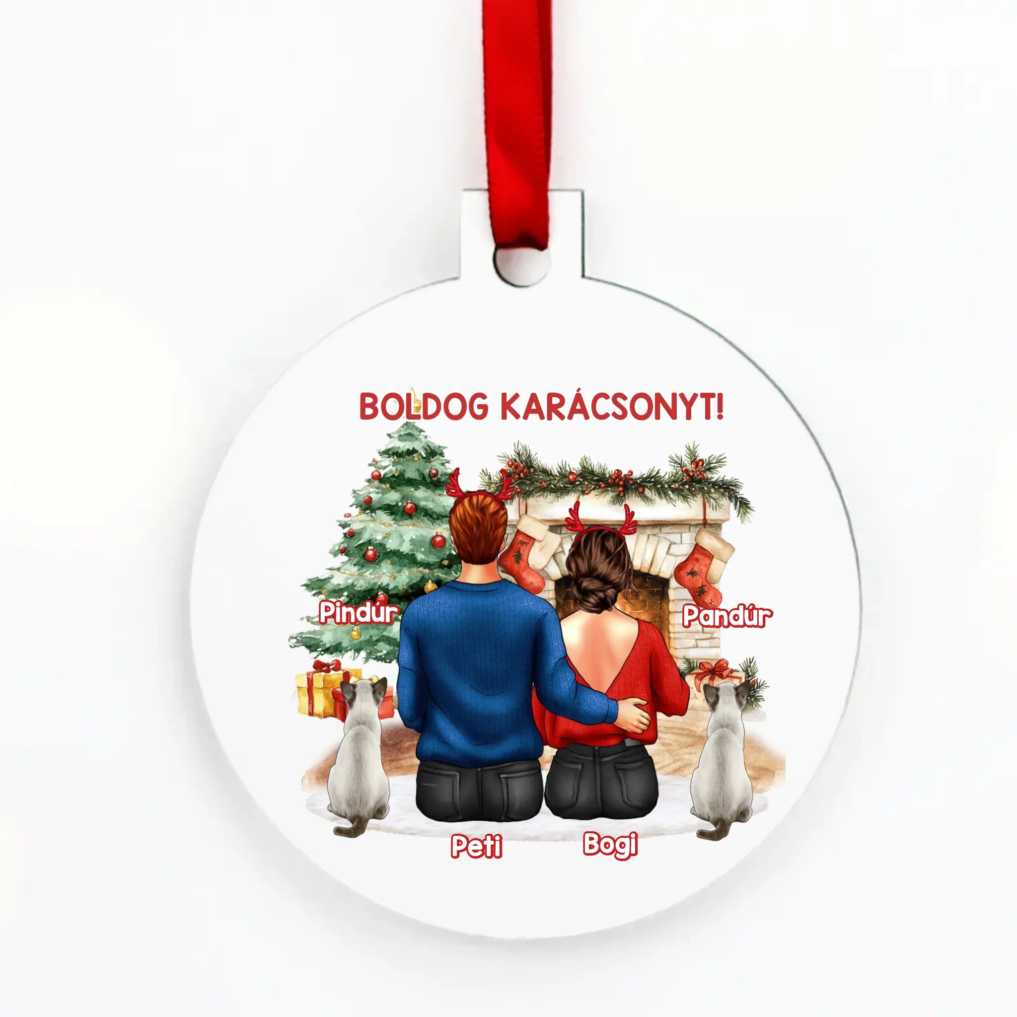 Páros kerek karácsonyfadísz macskásoknak