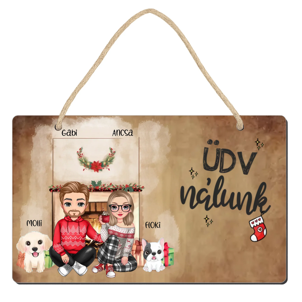 Karácsonyi cuki páros dísztábla kutyákkal