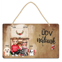 Karácsonyi cuki páros dísztábla kutyákkal