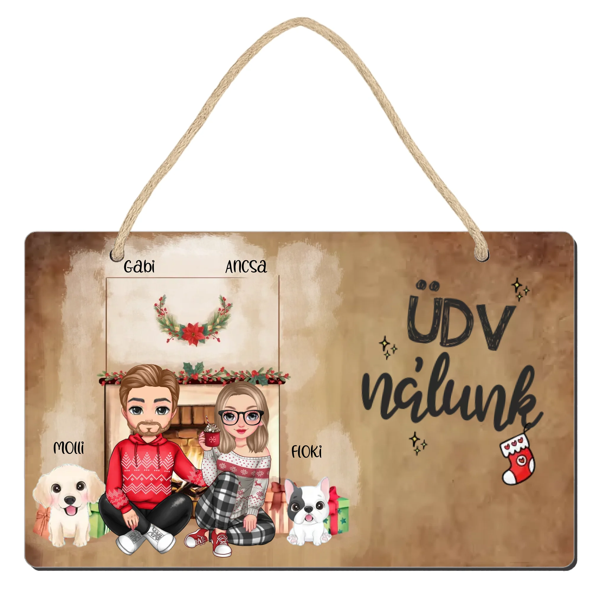 Karácsonyi cuki páros dísztábla kutyákkal