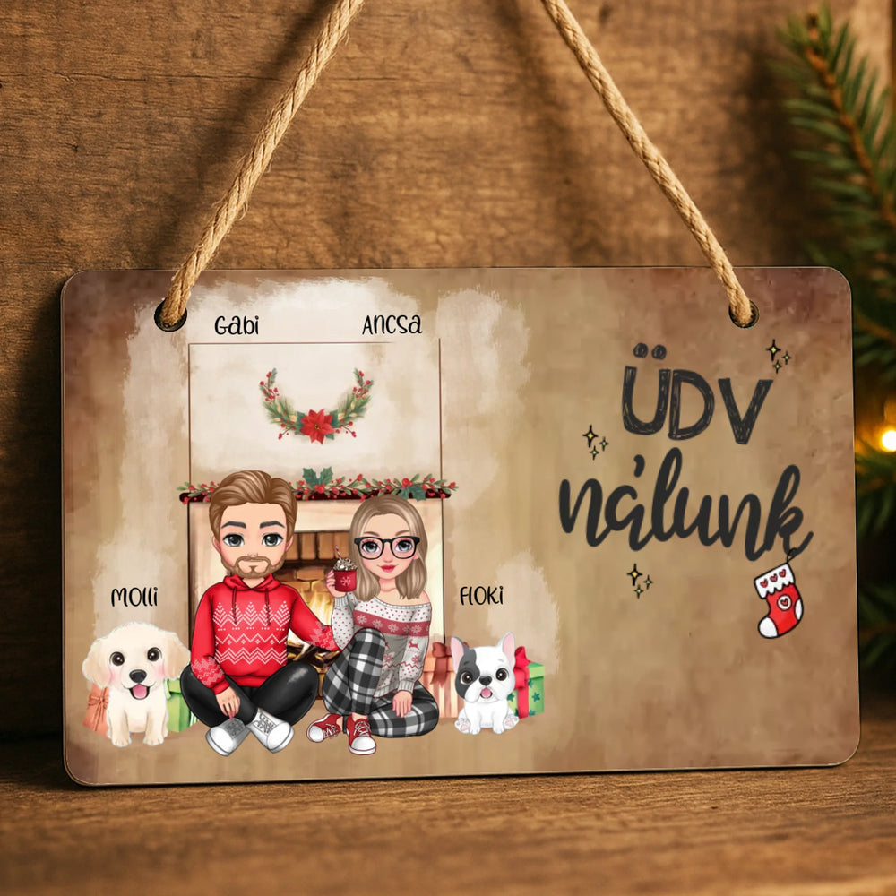 Karácsonyi cuki páros dísztábla kutyákkal