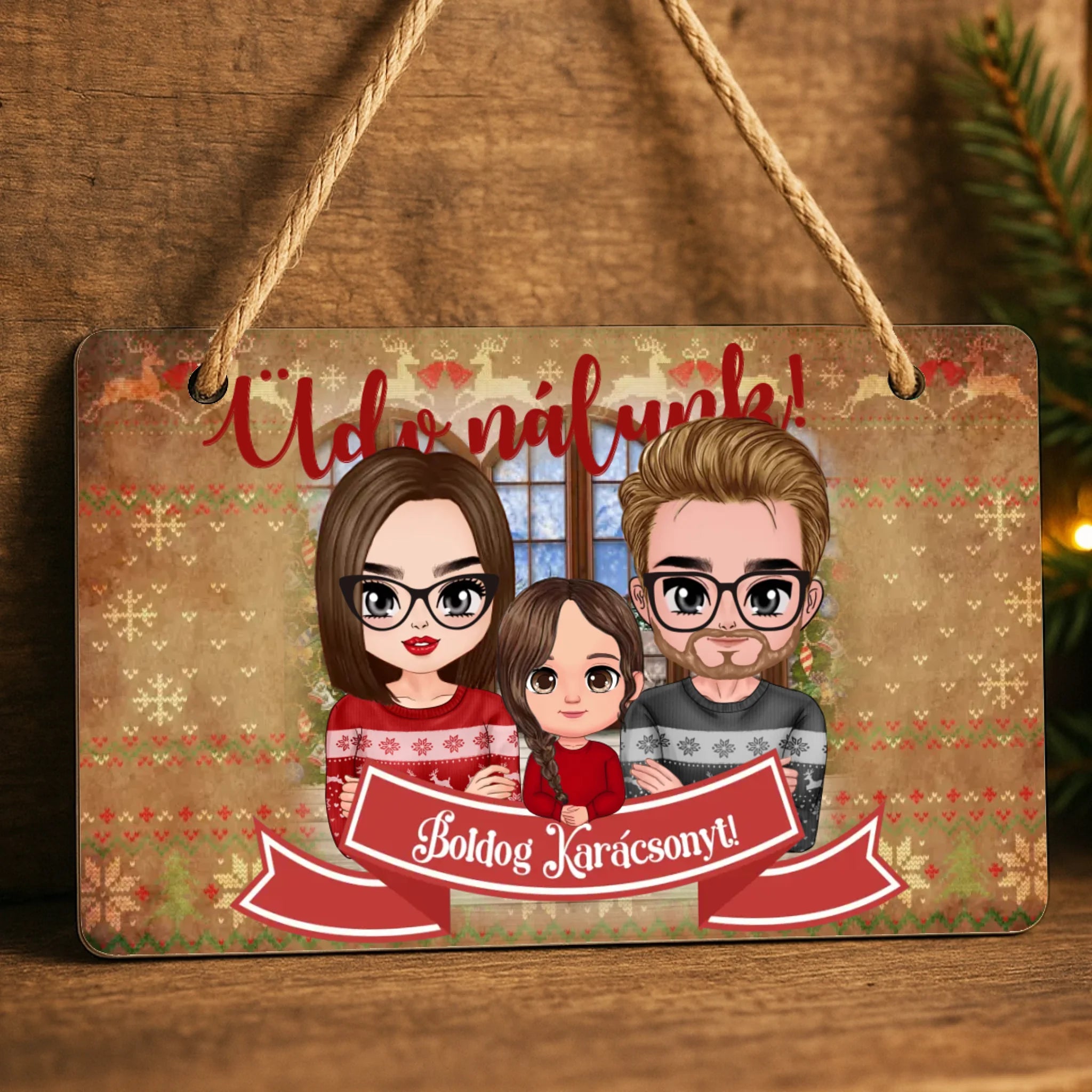 Karácsonyi ajándék egyedi ajtókopogtató szerkeszthető cuki karakterekkel