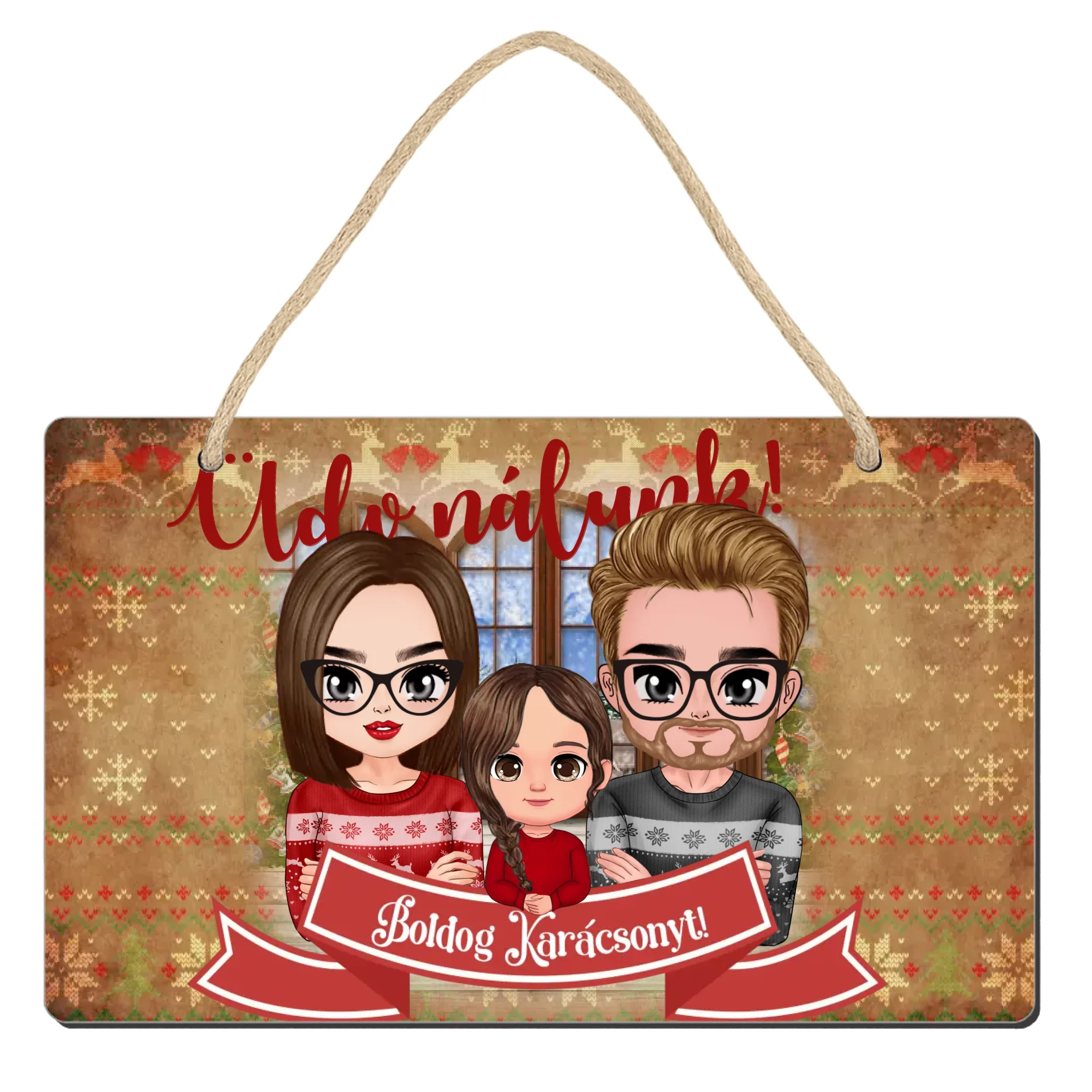 Karácsonyi ajándék egyedi ajtókopogtató szerkeszthető cuki karakterekkel