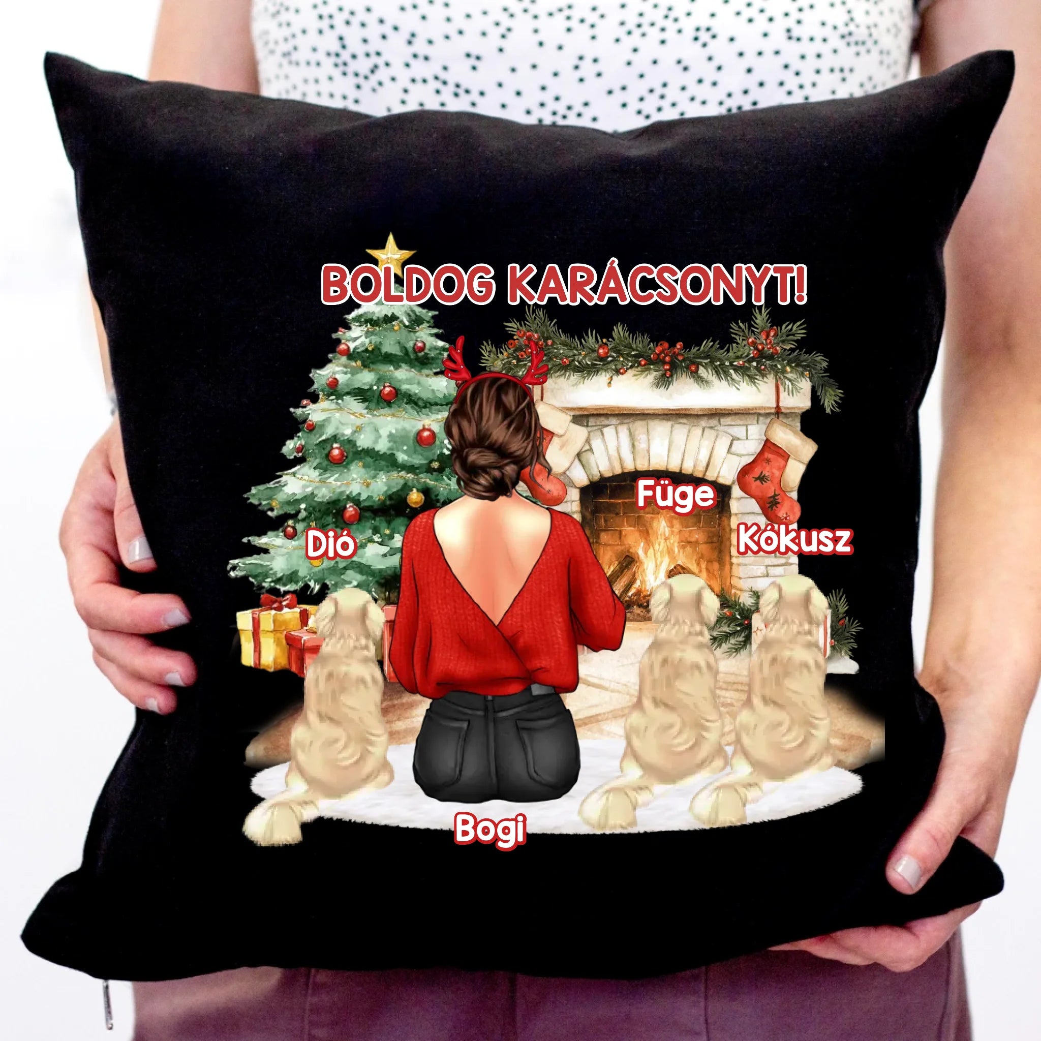 Karácsonyi ajándékpárna kutyagazdiknak lányos