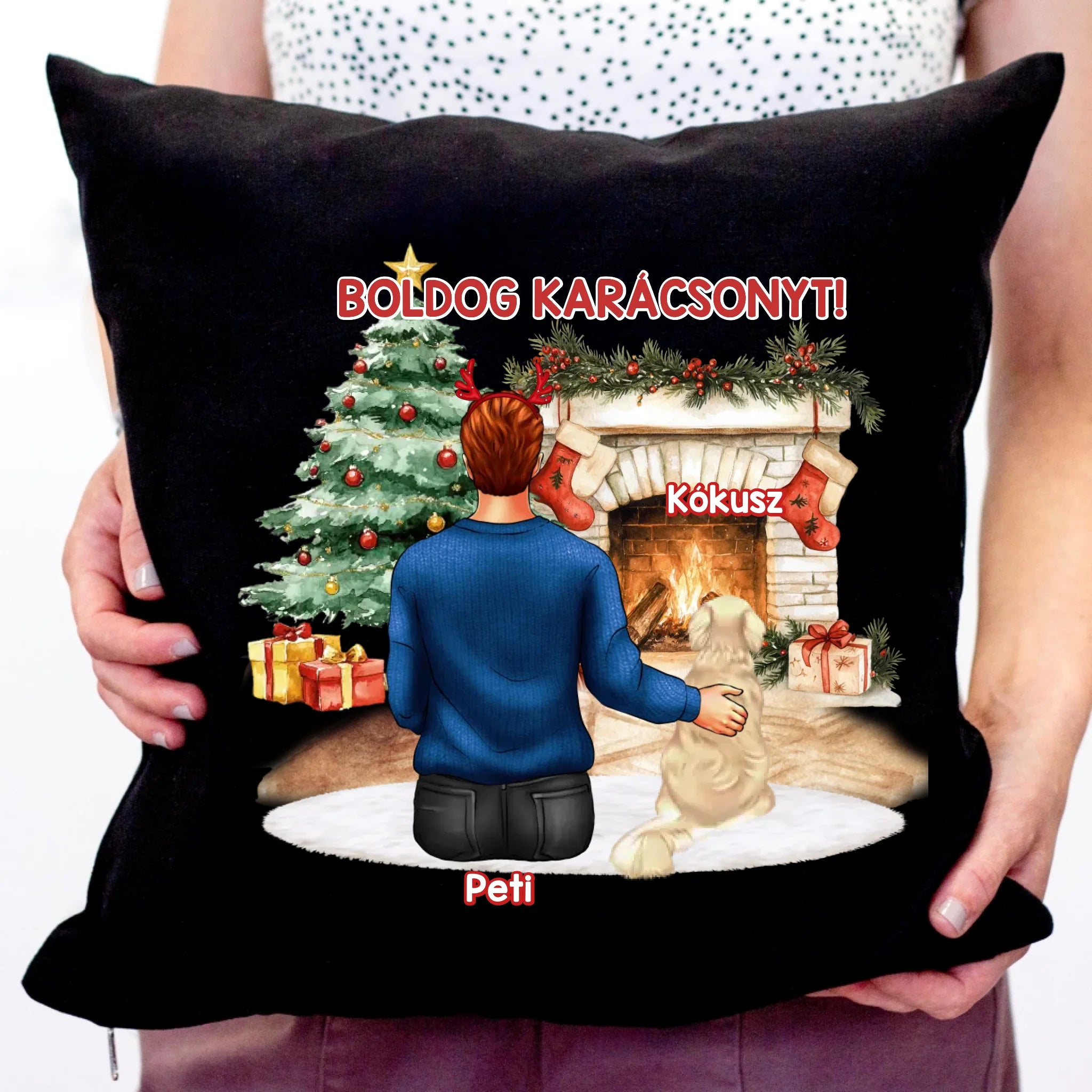 Karácsonyi ajándékpárna kutyagazdiknak fiús