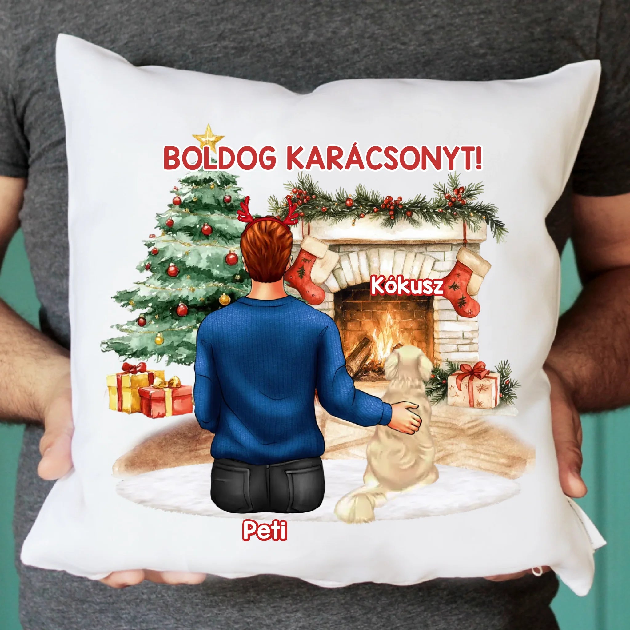 Karácsonyi ajándékpárna kutyagazdiknak fiús