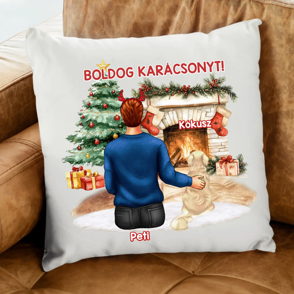 Karácsonyi ajándékpárna kutyagazdiknak fiús