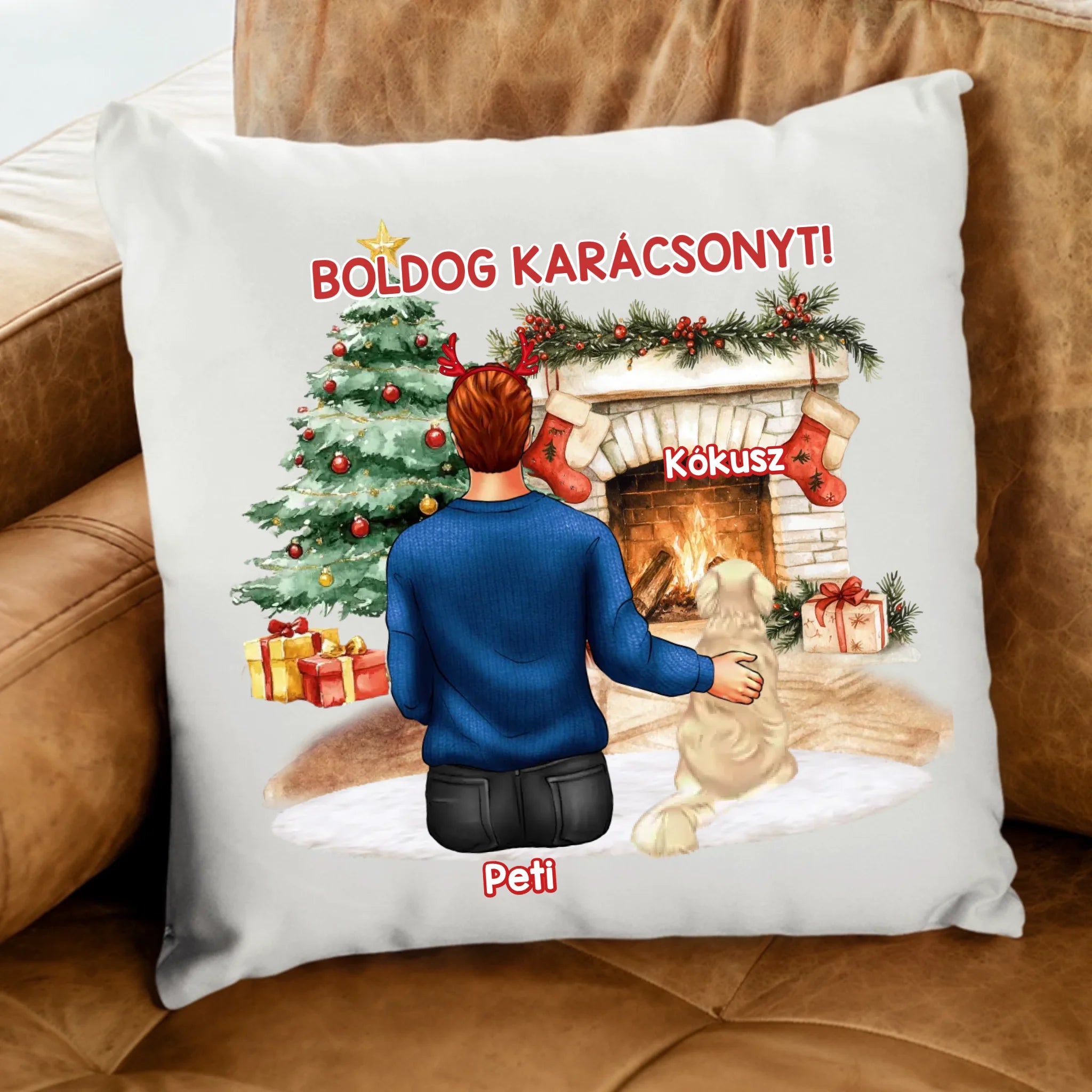 Karácsonyi ajándékpárna kutyagazdiknak fiús