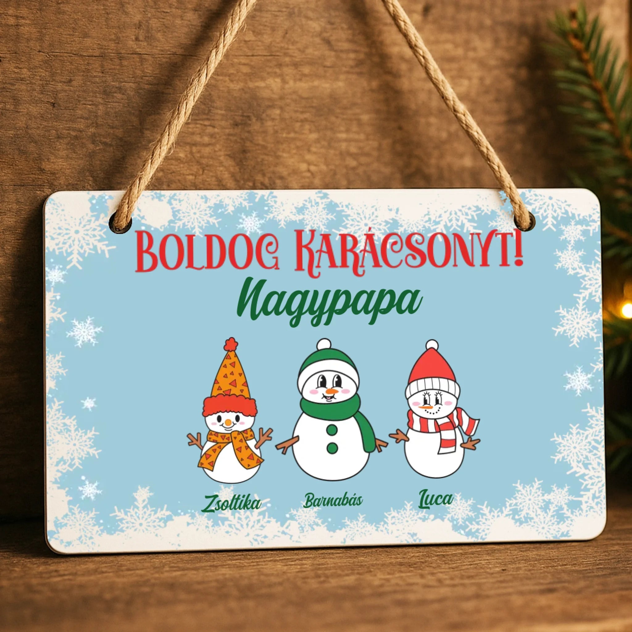 Karácsonyi dísztábla választható hóember figurákkal Nagyszülőknek
