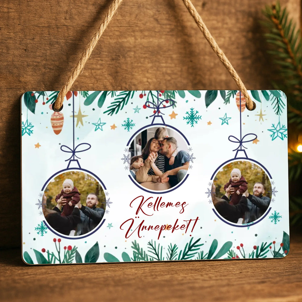 Karácsonyi dísztábla saját fotókkal és szerkeszthető felirattal